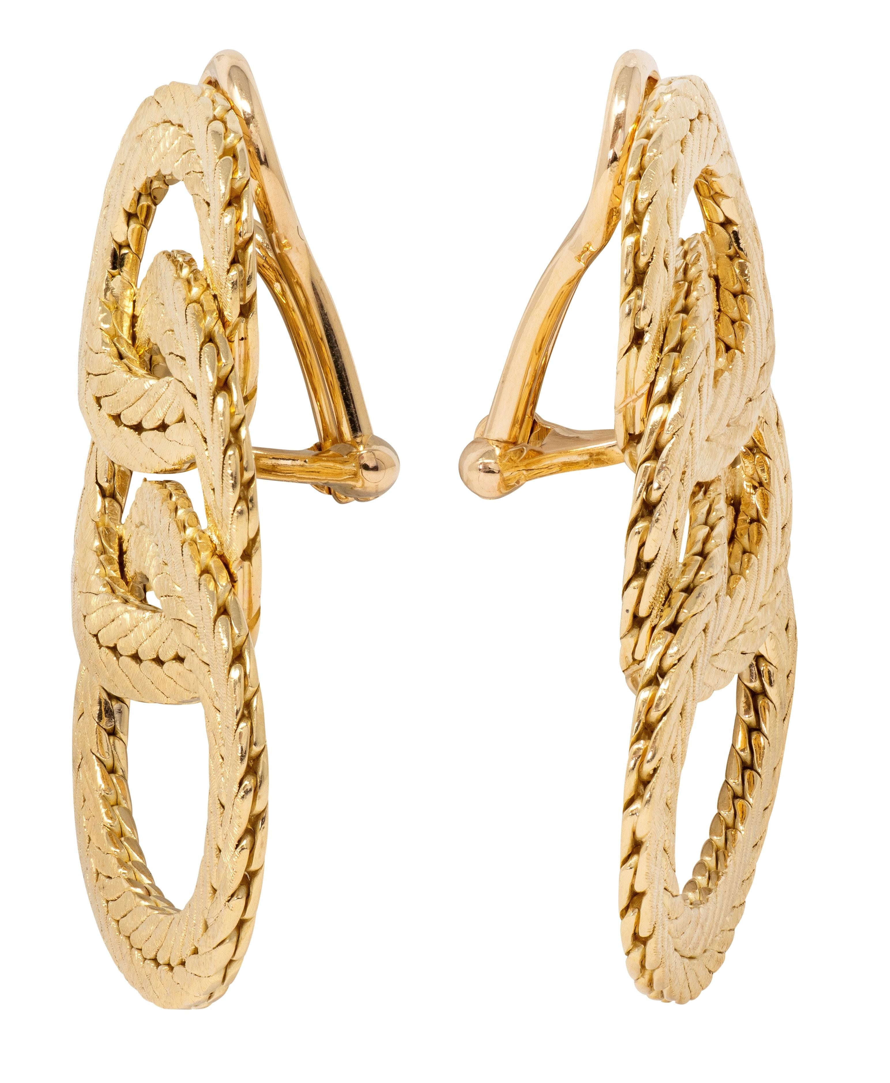 Buccellati 1970's 18 Karat Yellow Gold Vintage Herringbone Ear-Clip Earrings