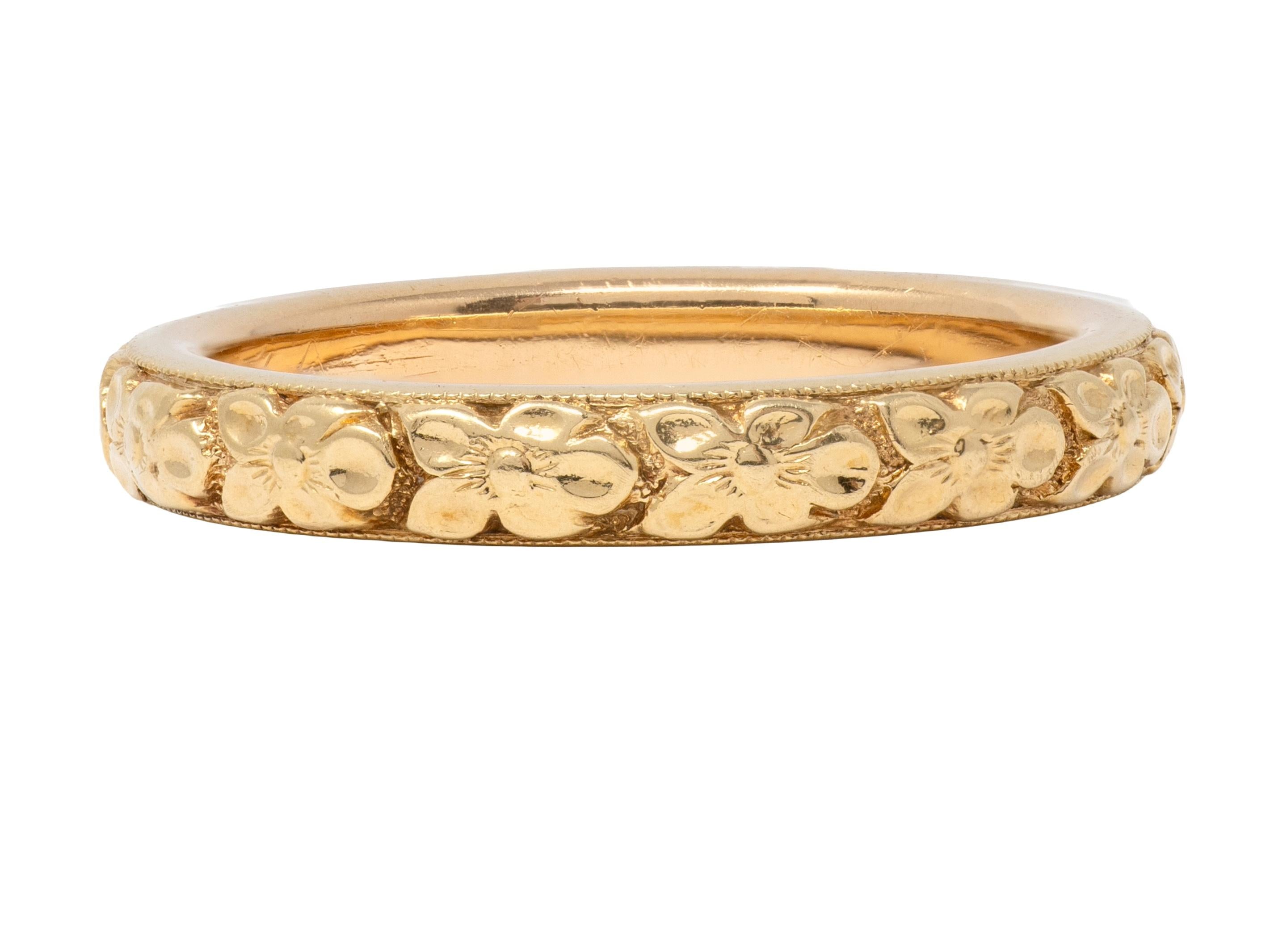 Art Deco 18 Karat Yellow Gold Vintage Orange Blossom Wedding Band Ring