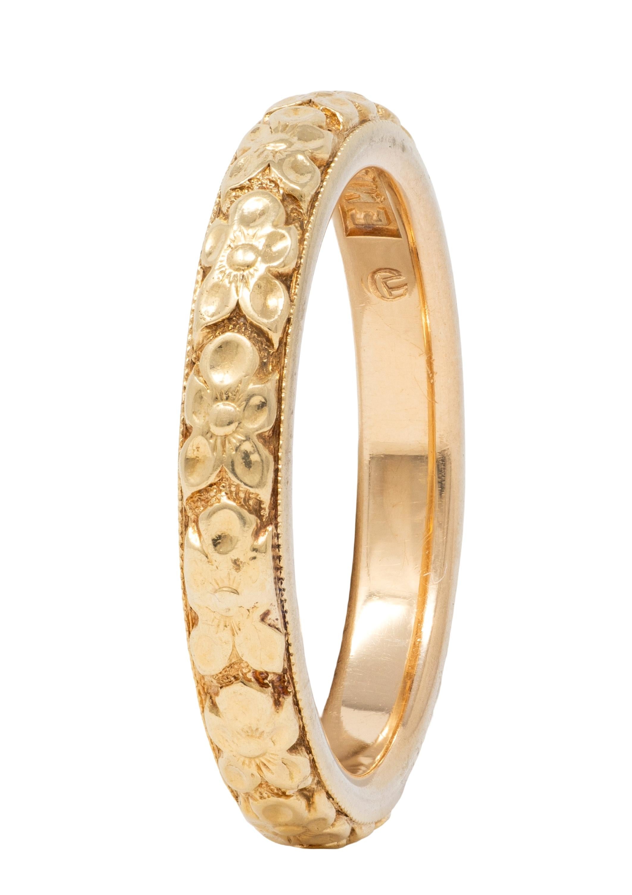 Art Deco 18 Karat Yellow Gold Vintage Orange Blossom Wedding Band Ring