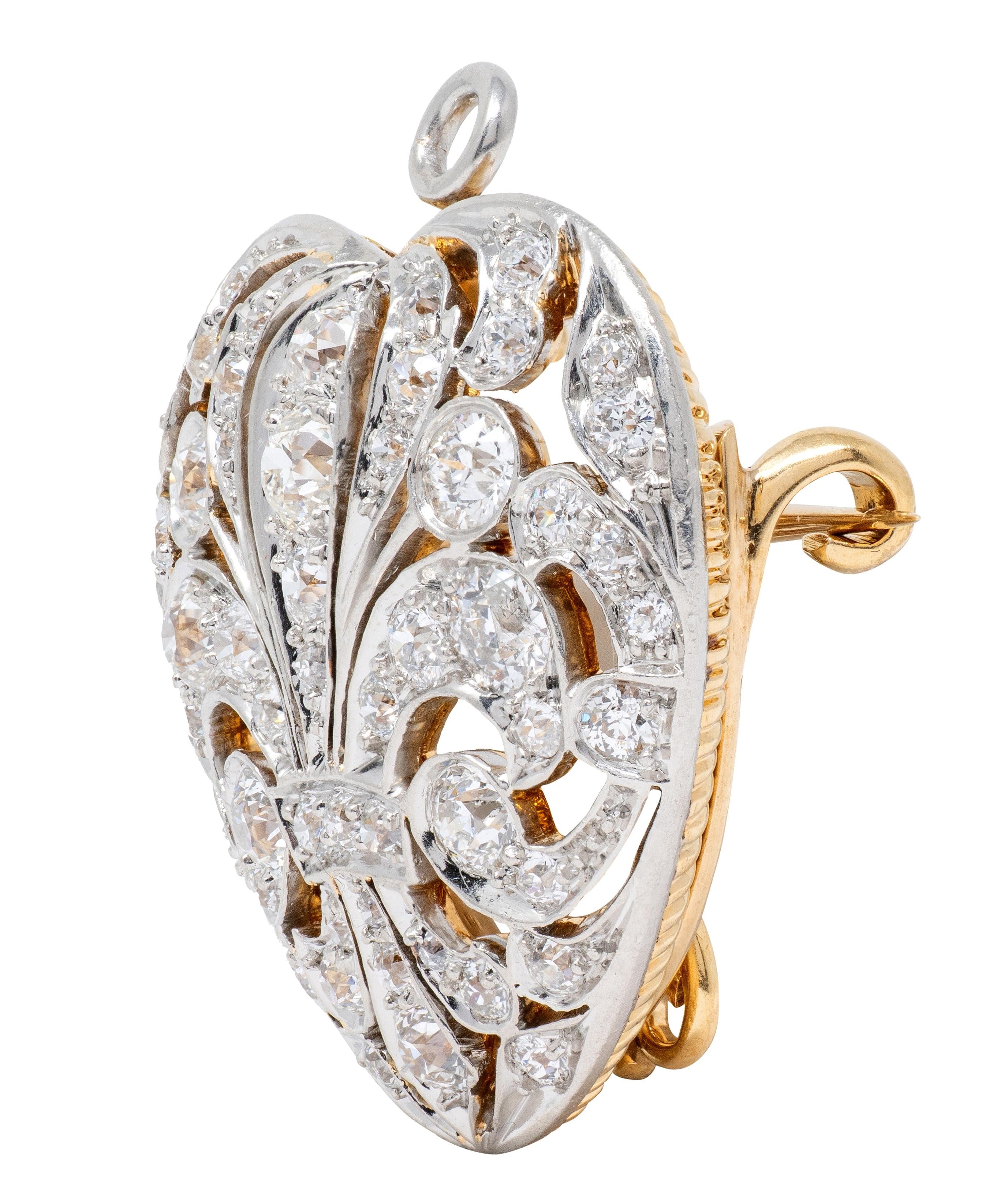 Tiffany & Co. Edwardian Diamond 18K Gold Platinum Antique Heart Pendant Brooch