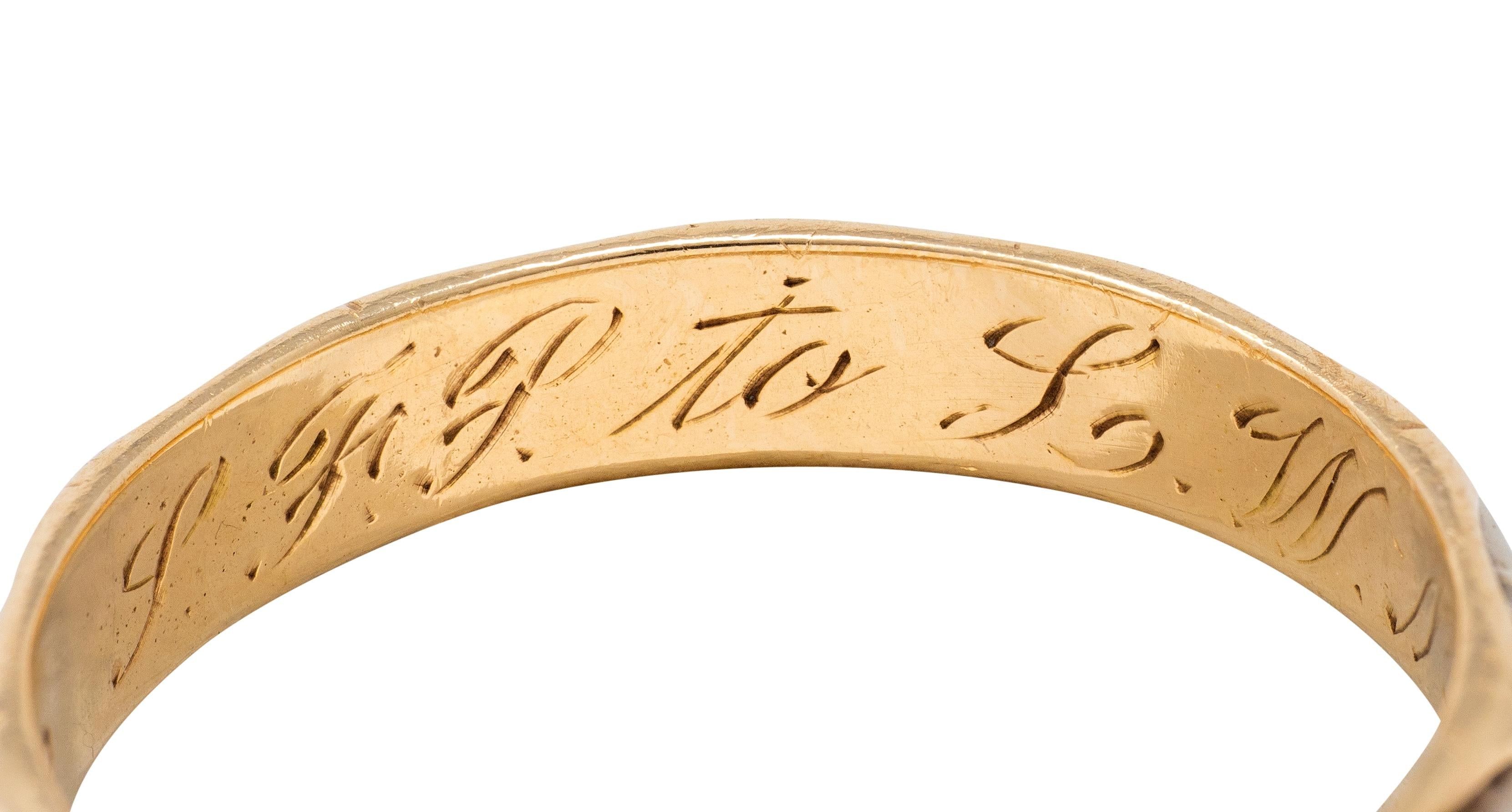 J.R. Woods & Sons 1953 14 Karat Two-Tone Gold Vintage Grooved Wedding Band Ring