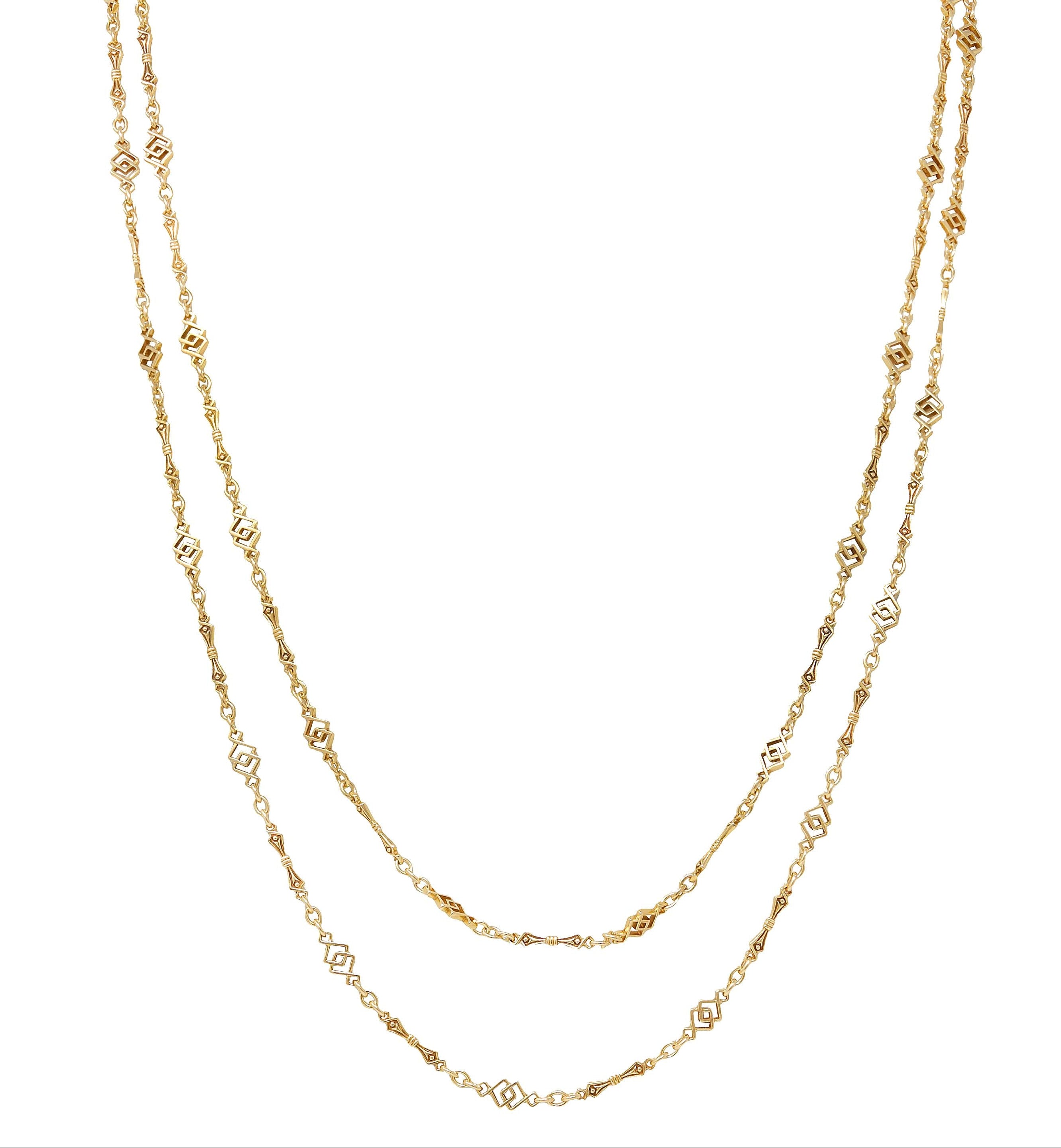 Victorian 14 Karat Yellow Gold Antique Geometric Fancy Link Chain Necklace