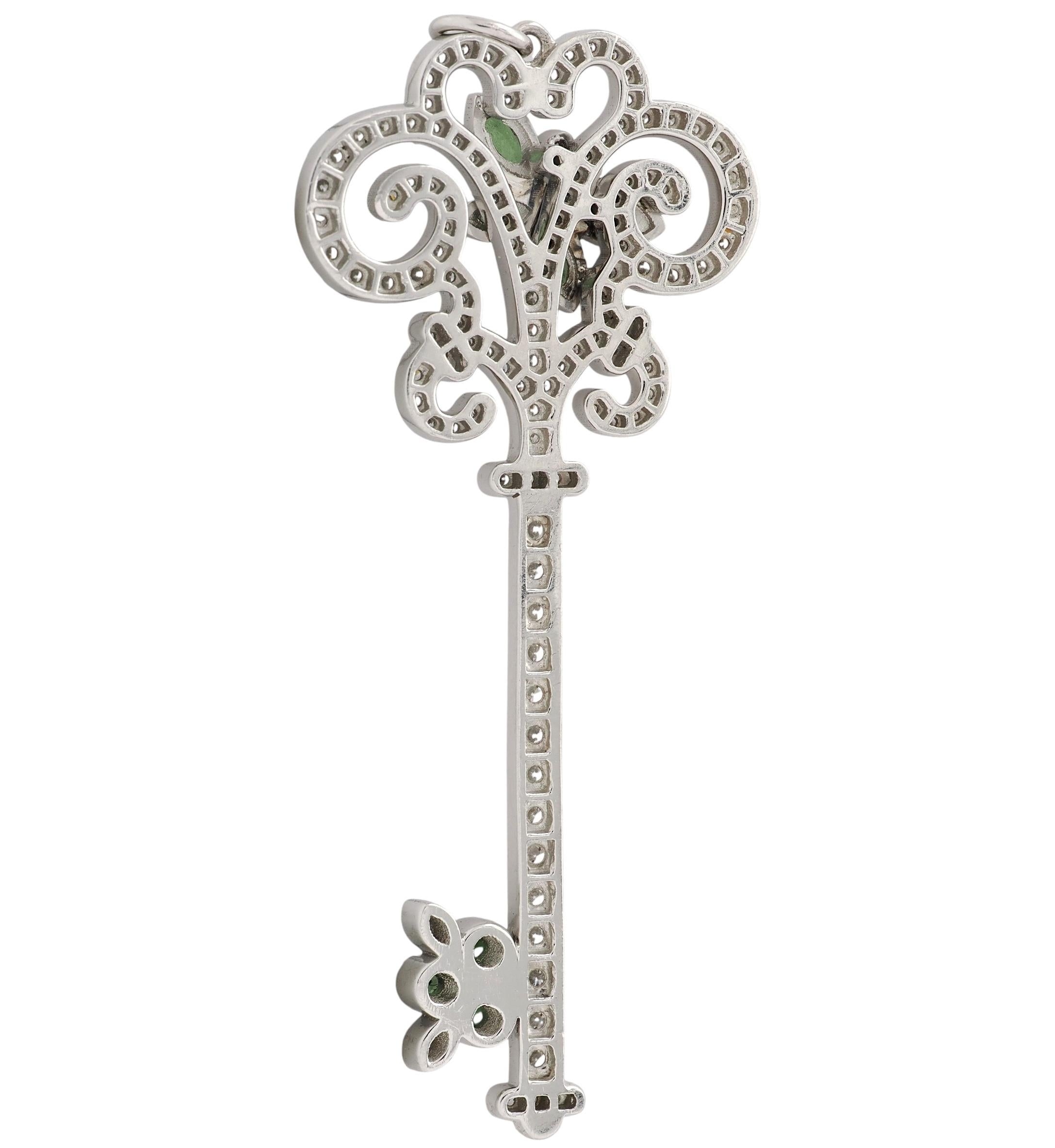 Tiffany & Co. Diamond Tsavorite Garnet Platinum Enchant Dragonfly Key Pendant