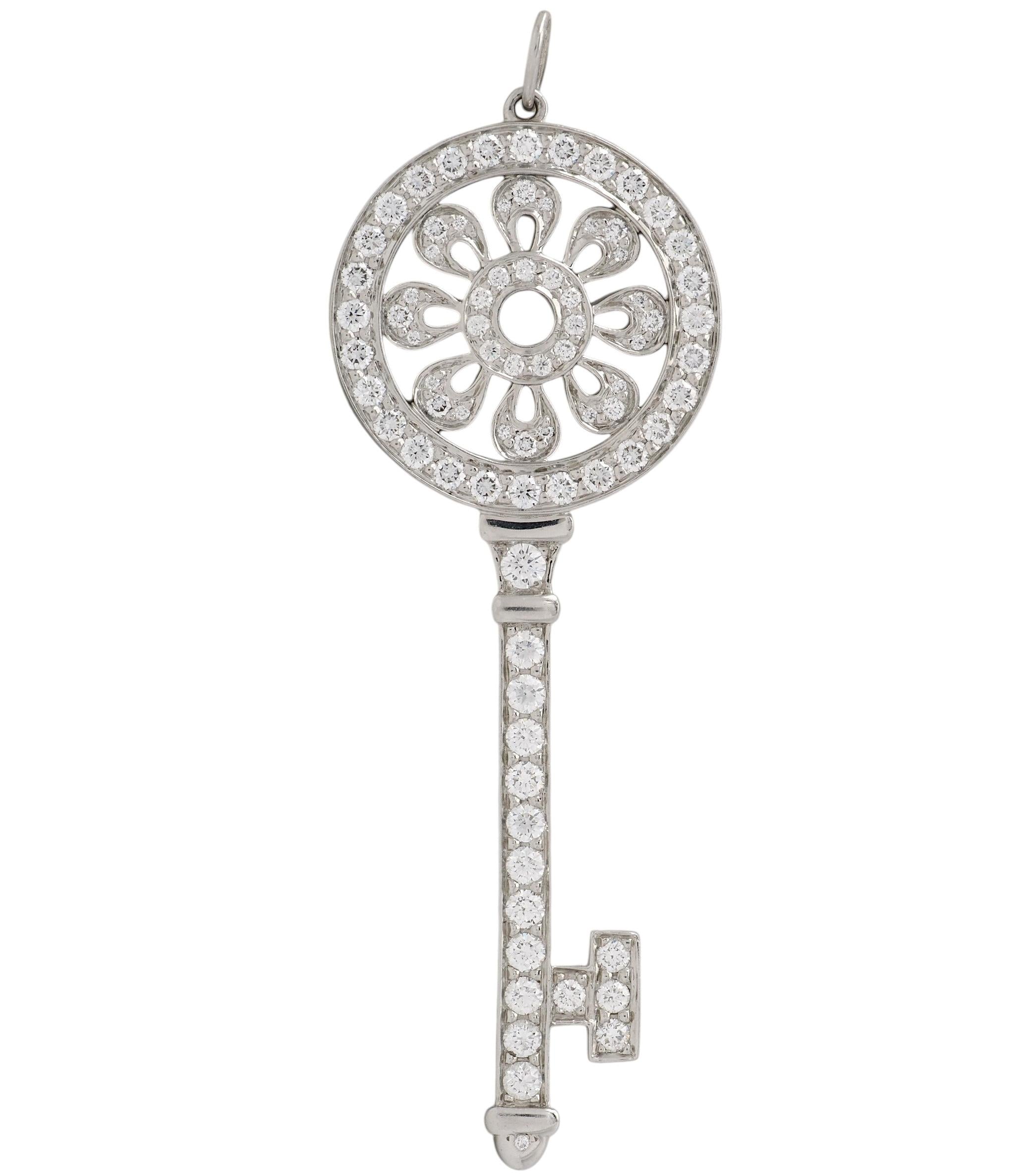 Tiffany & Co. 2010's Diamond Platinum Contemporary Petals Key Pendant