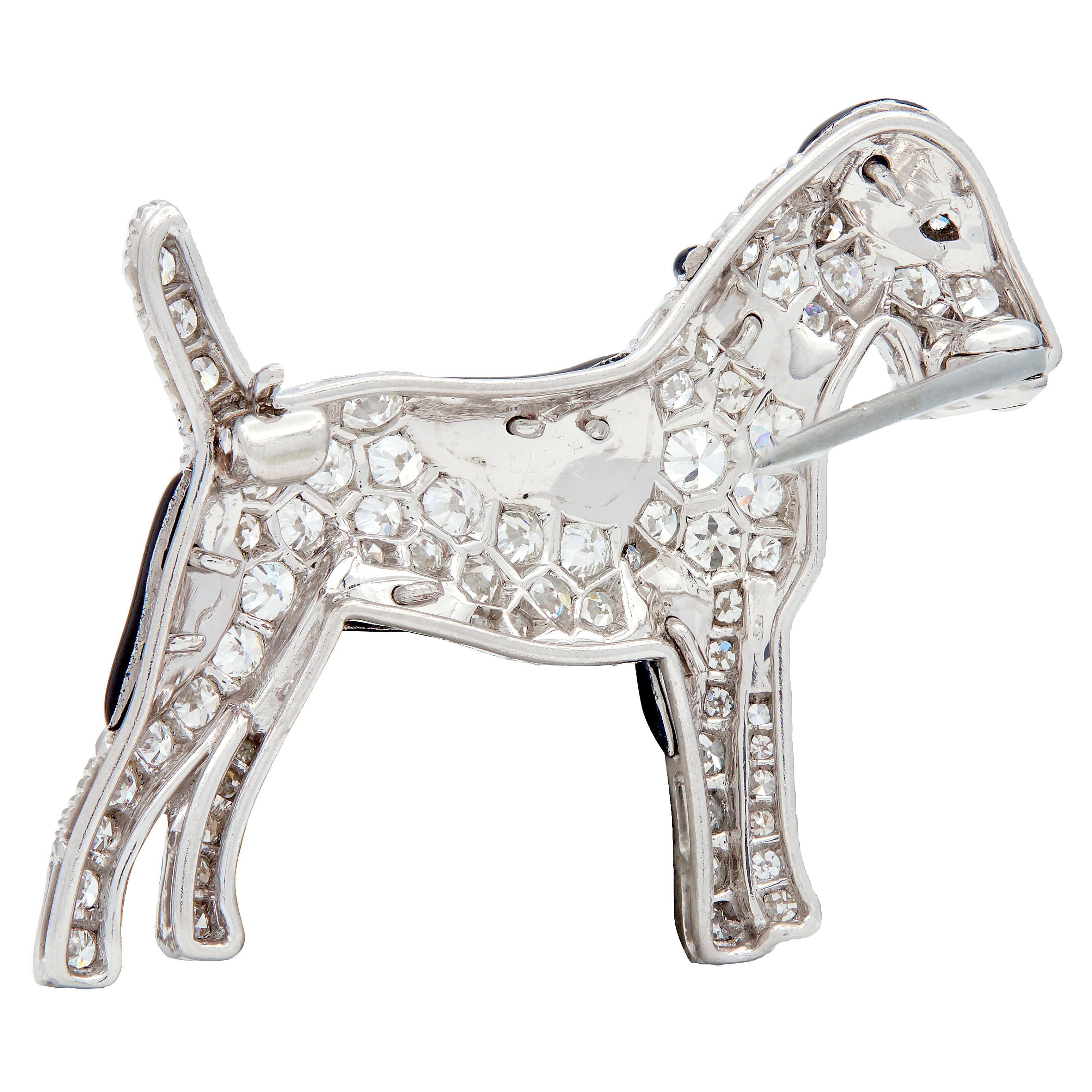 Art Deco Diamond Enamel Platinum Vintage Schnauzer Dog Brooch