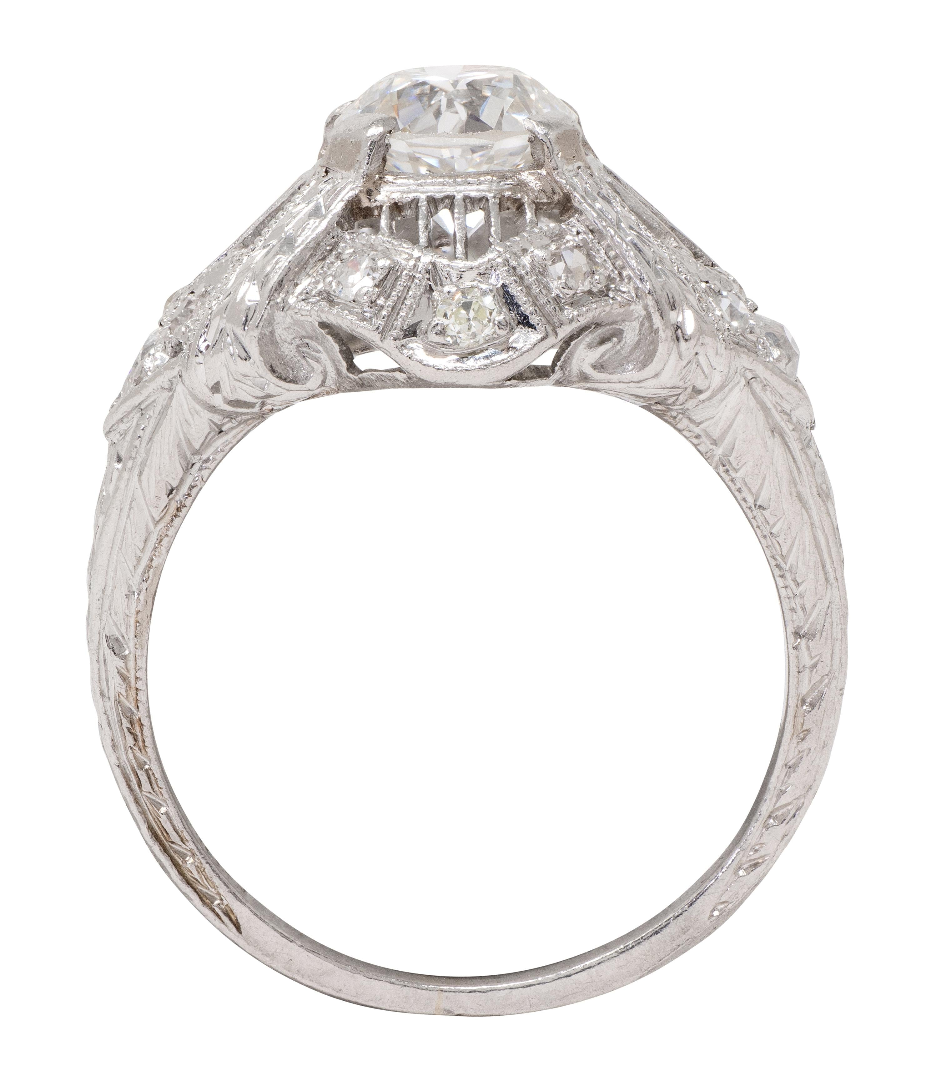 Art Deco European Diamond Platinum Vintage Wheat Bombe Engagement Ring