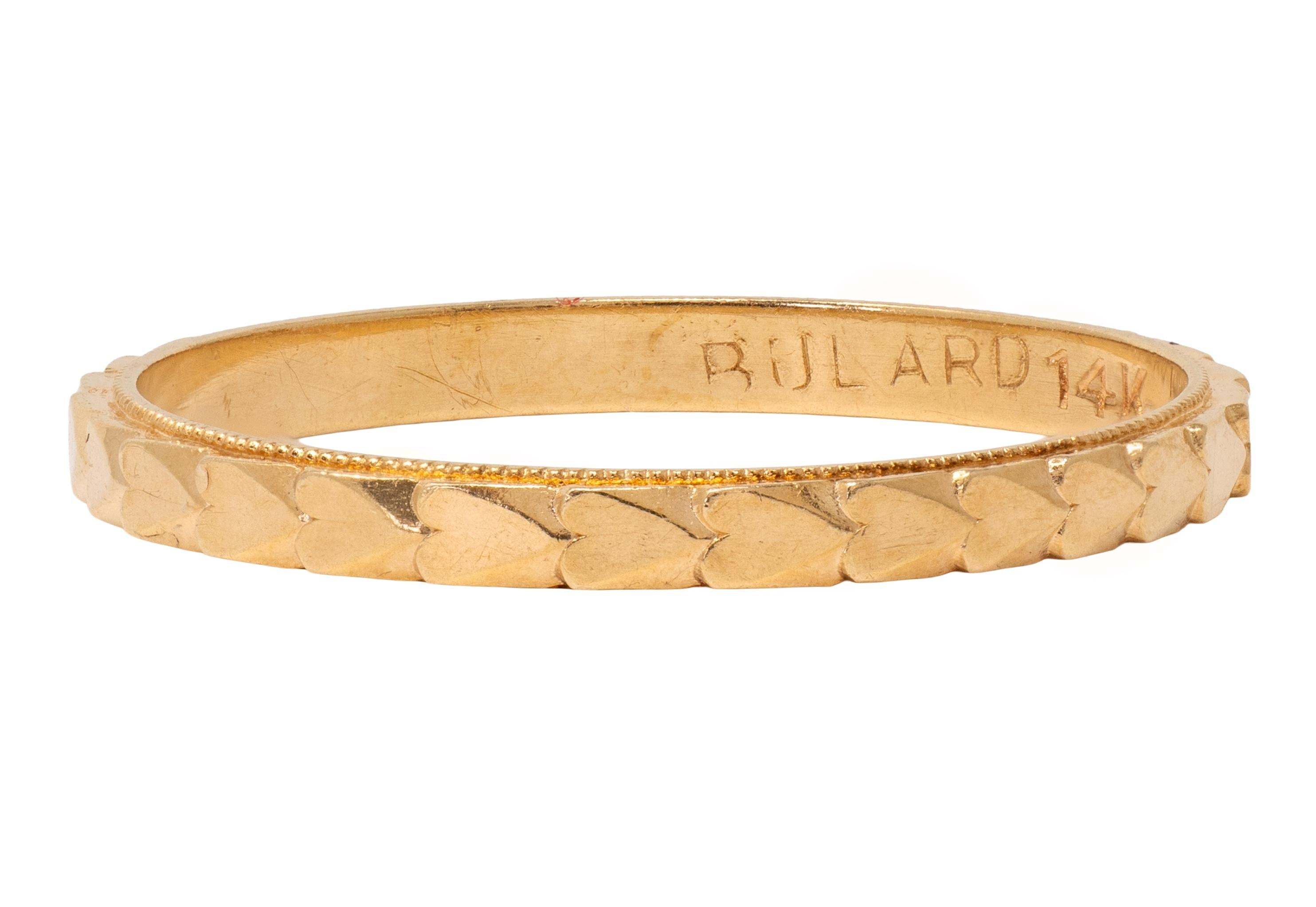 Retro 14 Karat Yellow Gold Vintage Heart Wedding Band Ring