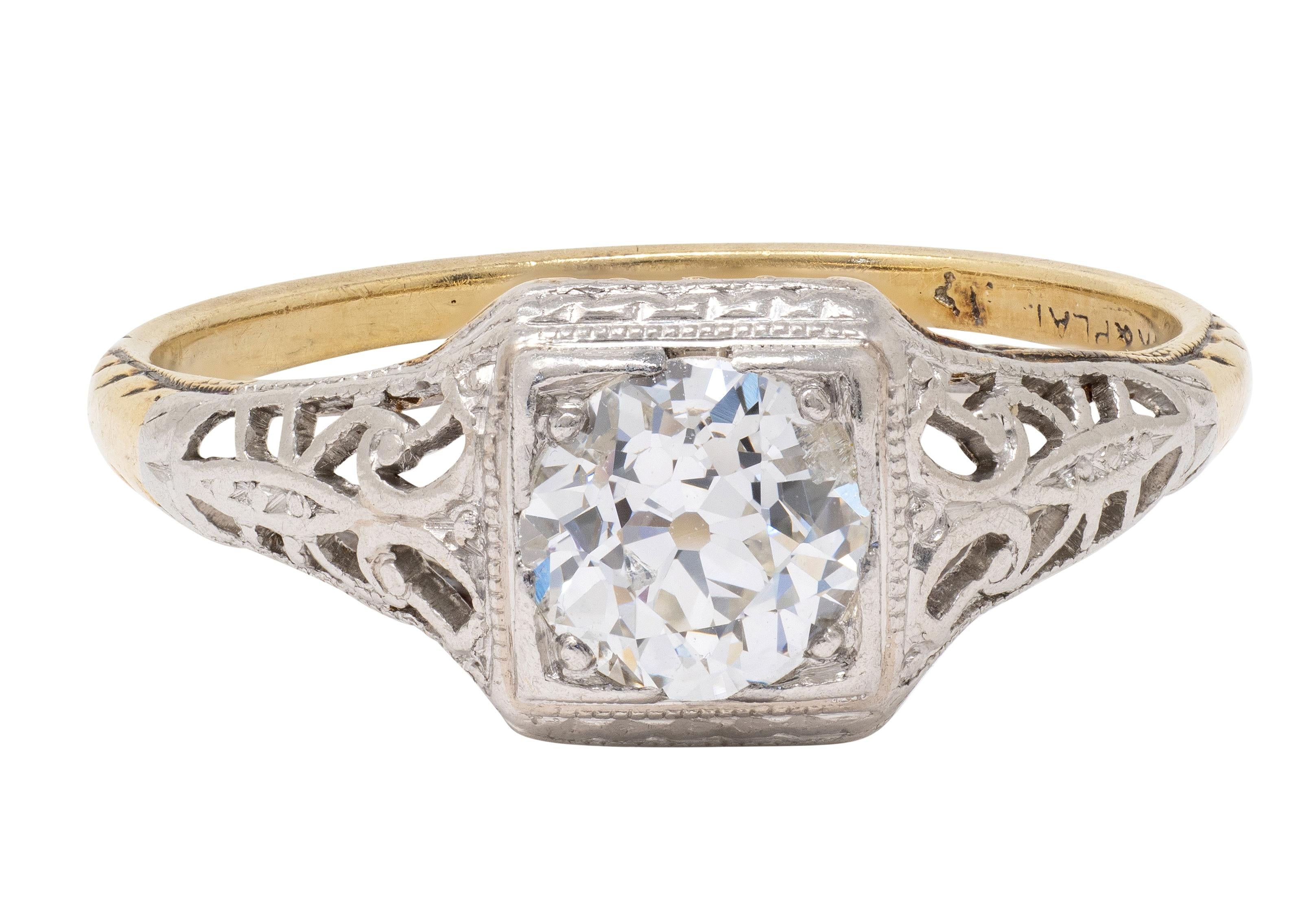 Edwardian European Diamond 14K Gold Platinum Antique Butterfly Engagement Ring