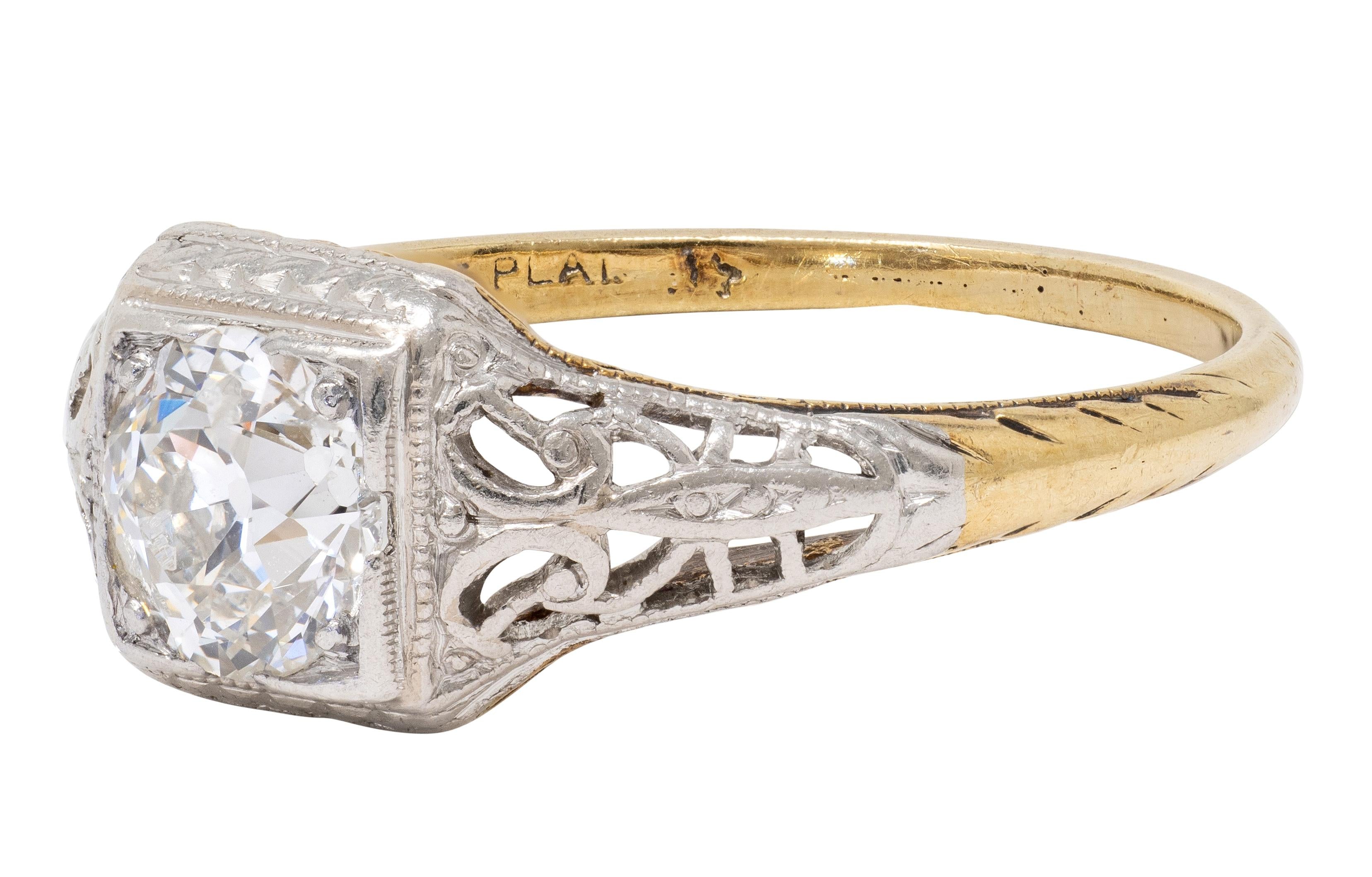 Edwardian European Diamond 14K Gold Platinum Antique Butterfly Engagement Ring