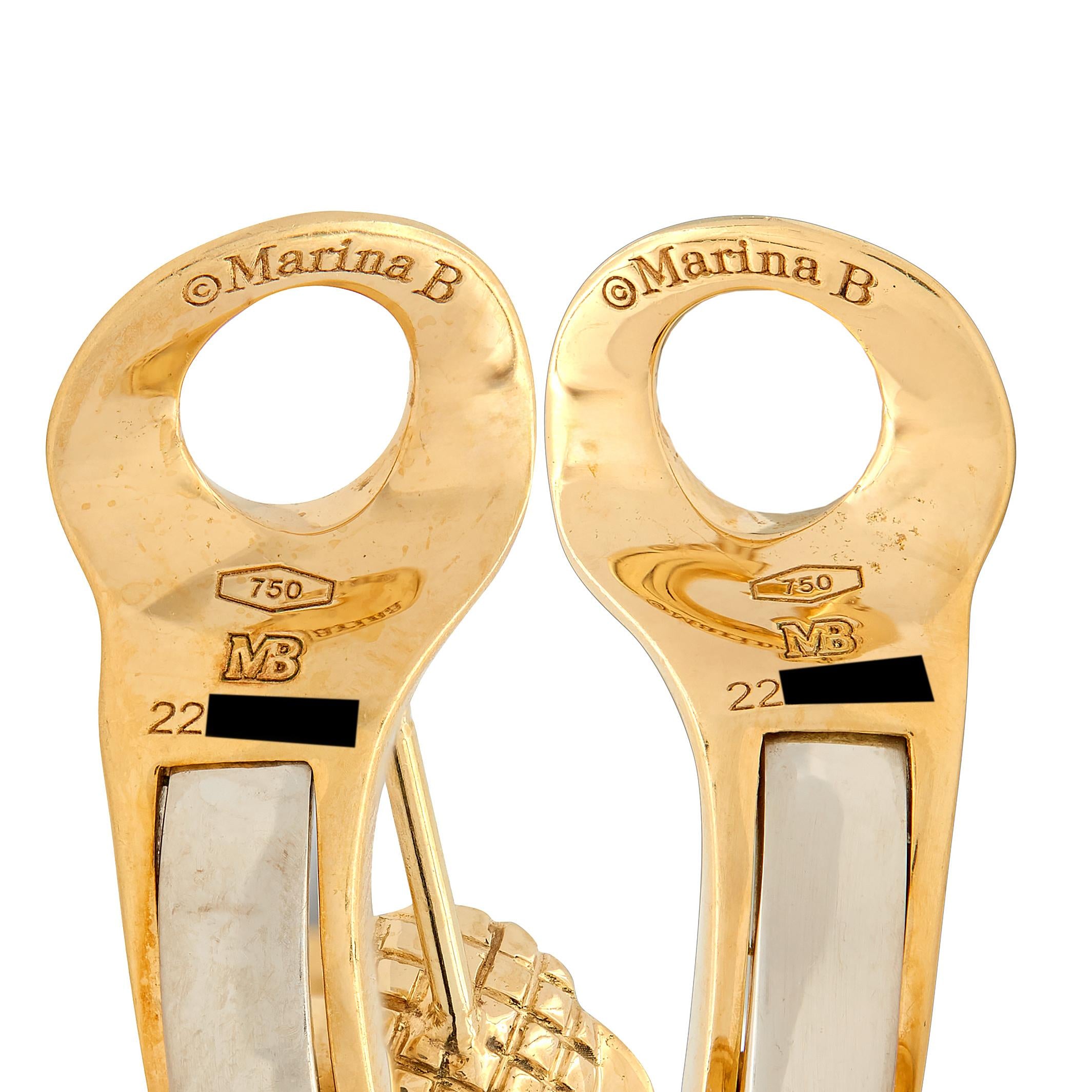 Marina B. 1980's Diamond Multi-Gem 18 Karat Yellow Gold Vintage Hoop Earrings