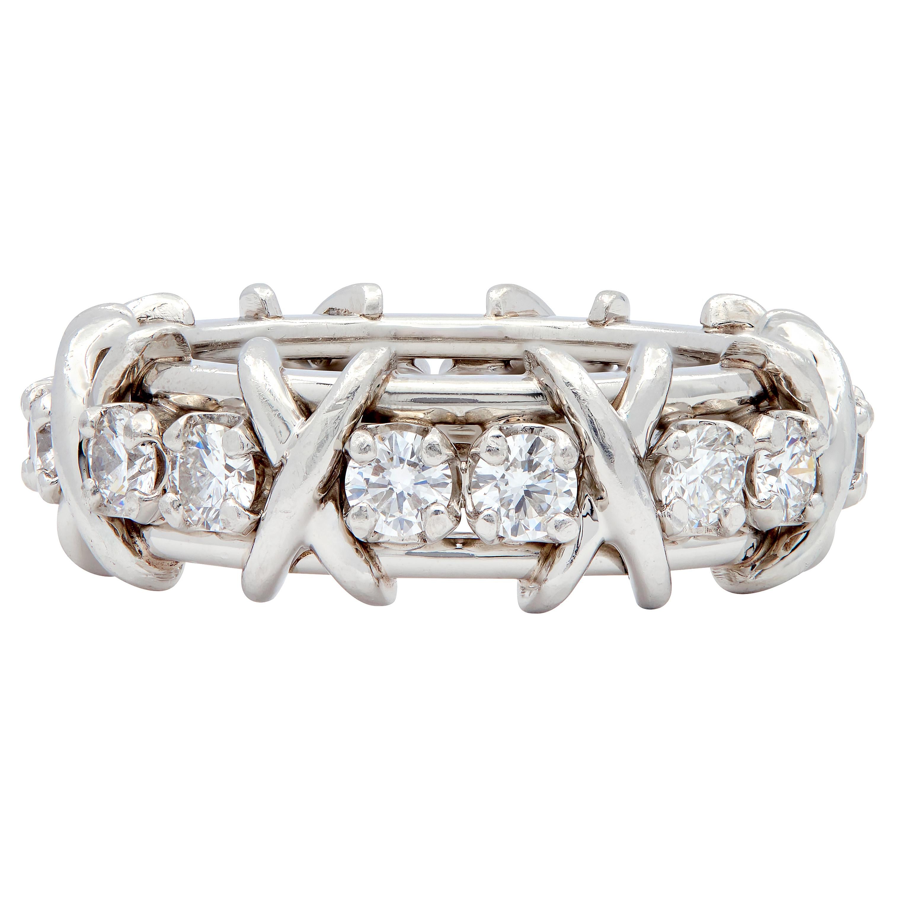 Tiffany & Co. Schlumberger Diamond Platinum Vintage Sixteen Stone X Band Ring