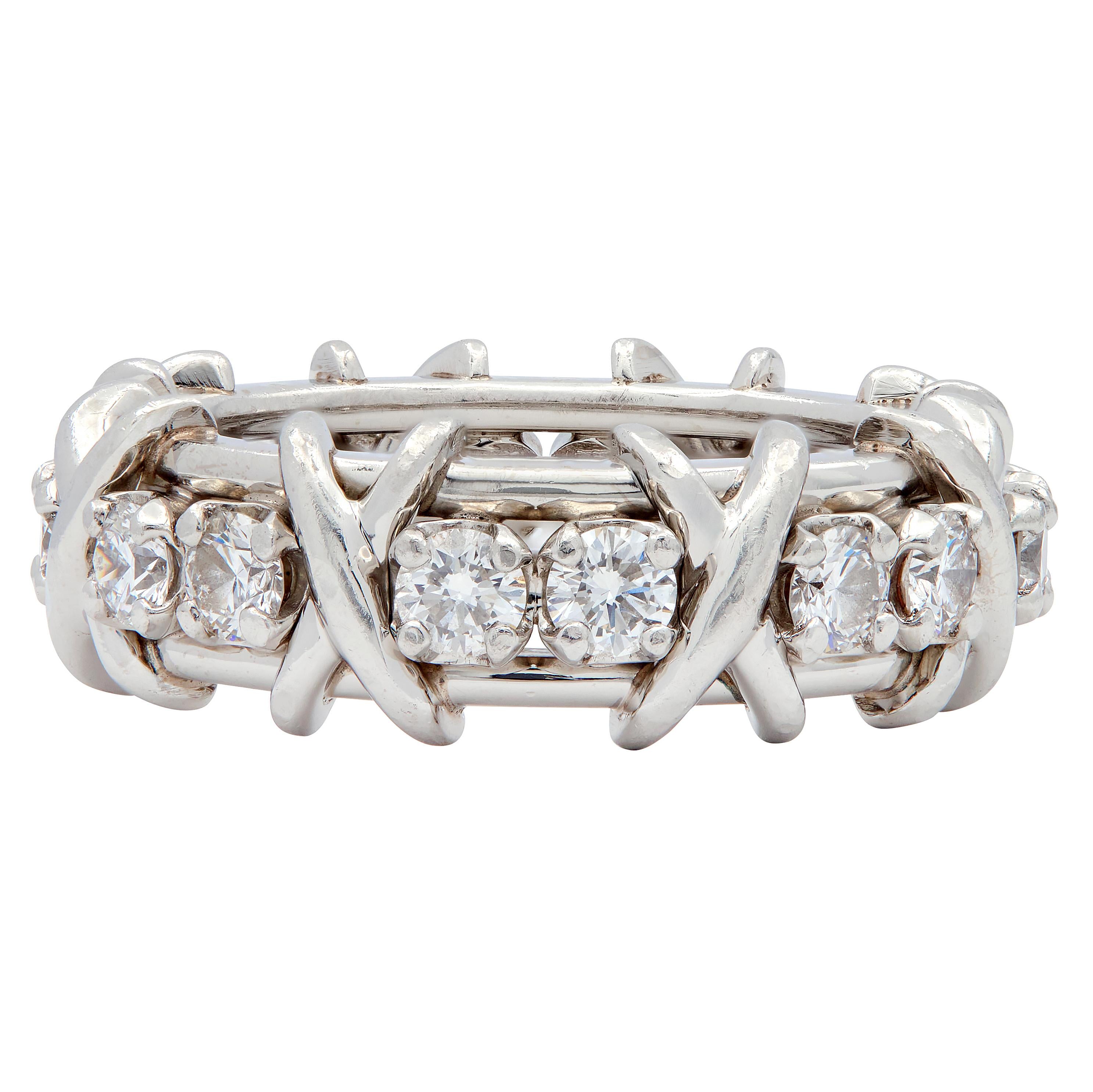 Tiffany & Co. Schlumberger Diamond Platinum Vintage Sixteen Stone X Band Ring