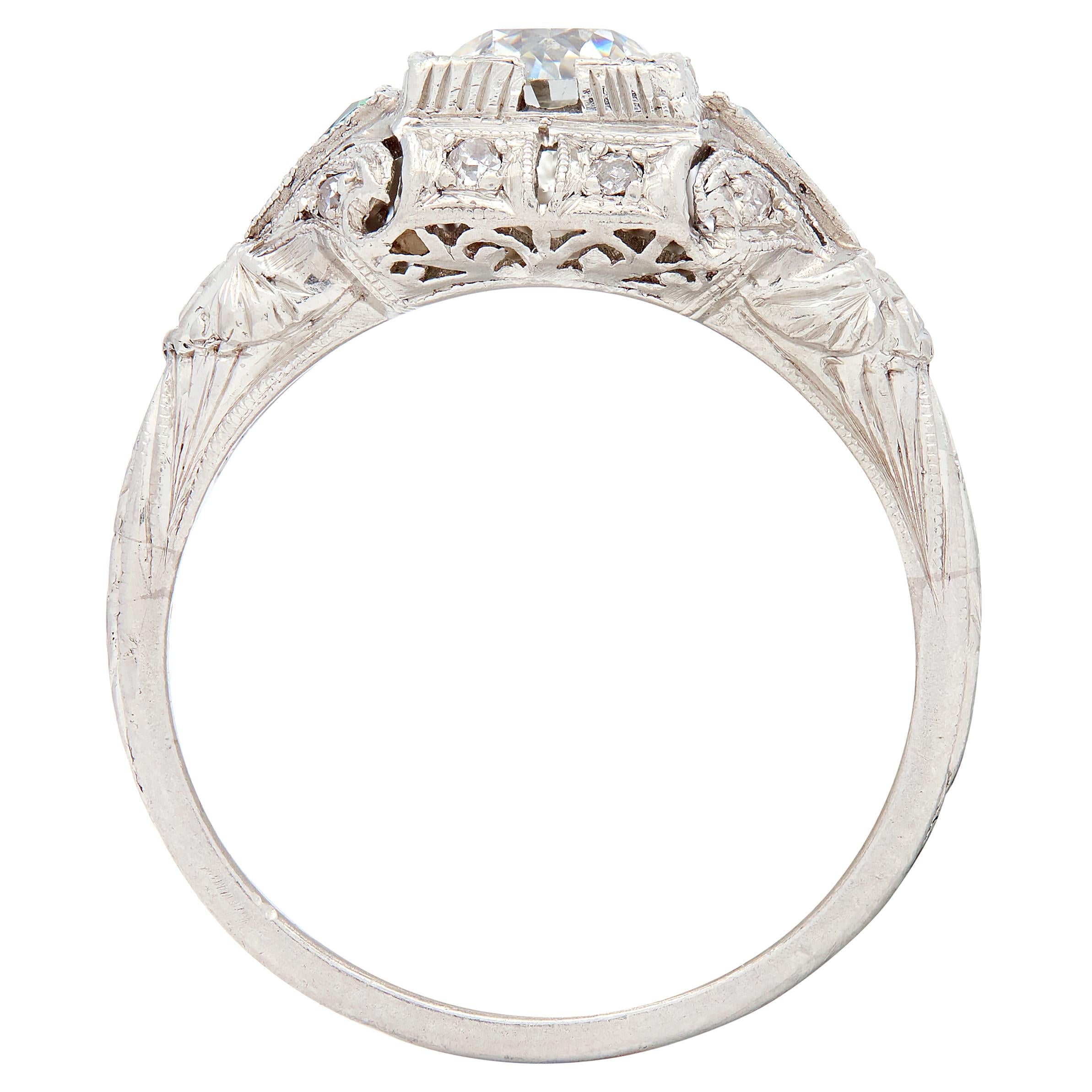 Art Deco 0.82 CTW Diamond Platinum Vintage Ornate Engagement Ring