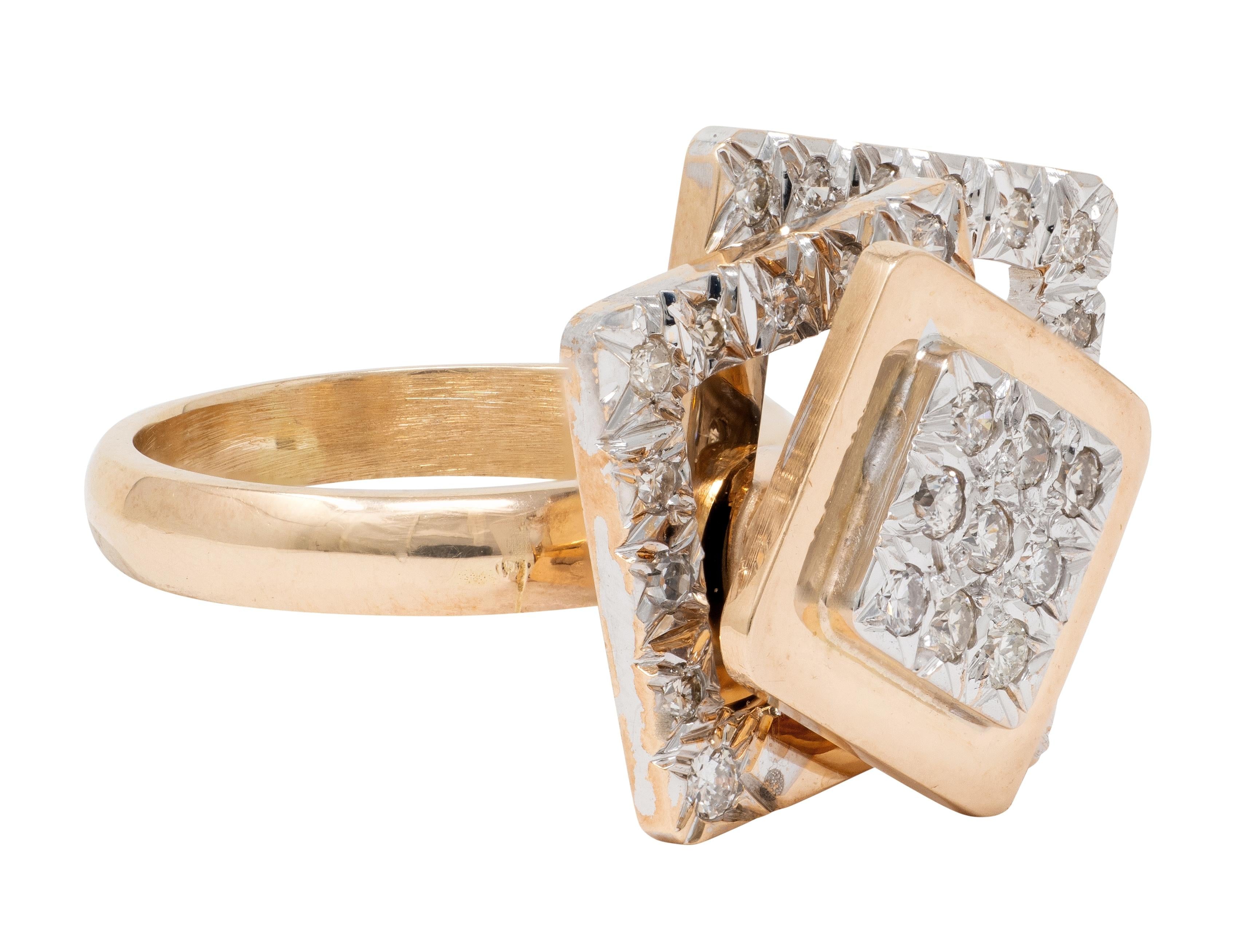 1970's Diamond 14 Karat Two-Tone Gold Vintage Kinetic Spinner Ring
