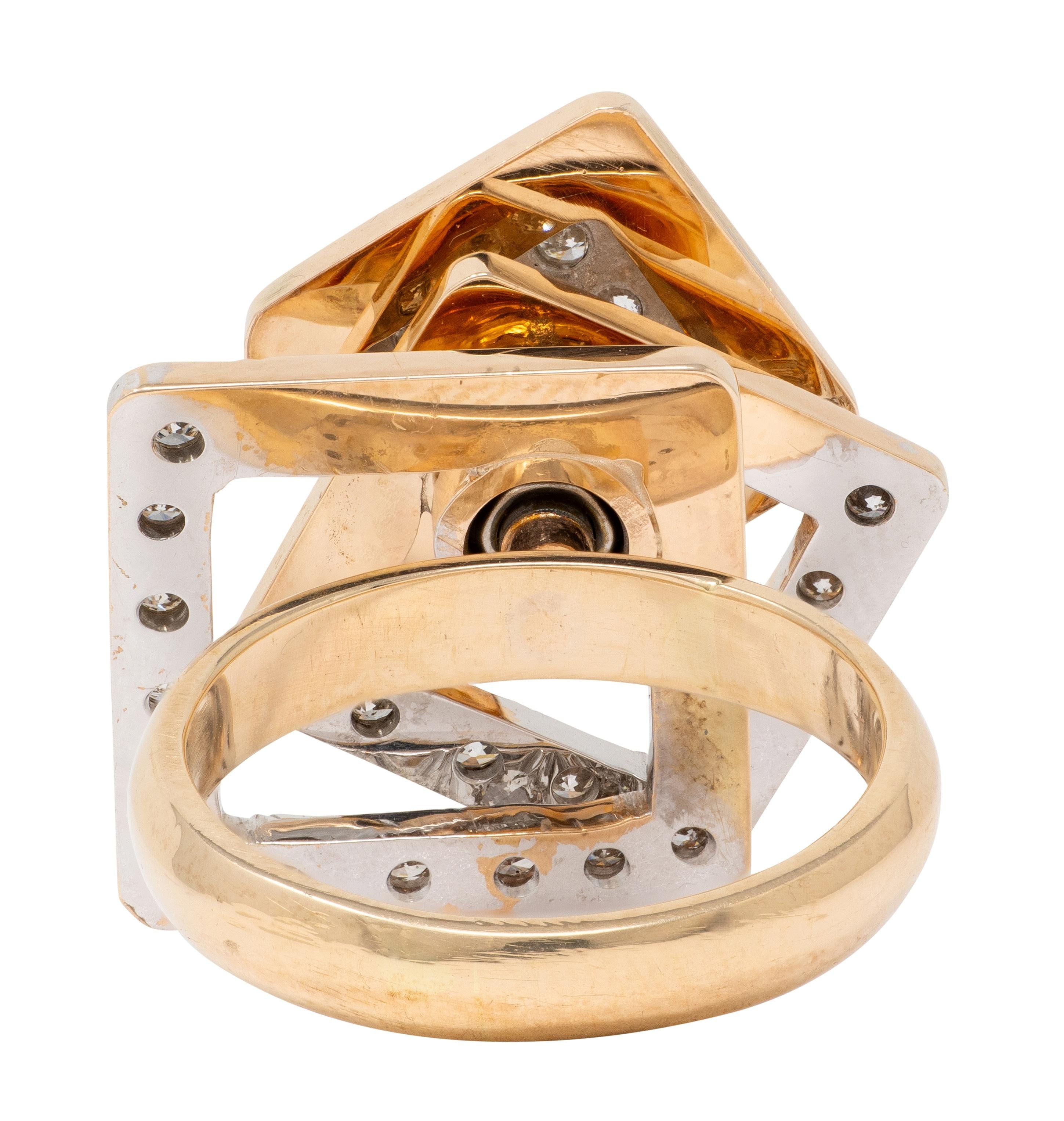 1970's Diamond 14 Karat Two-Tone Gold Vintage Kinetic Spinner Ring