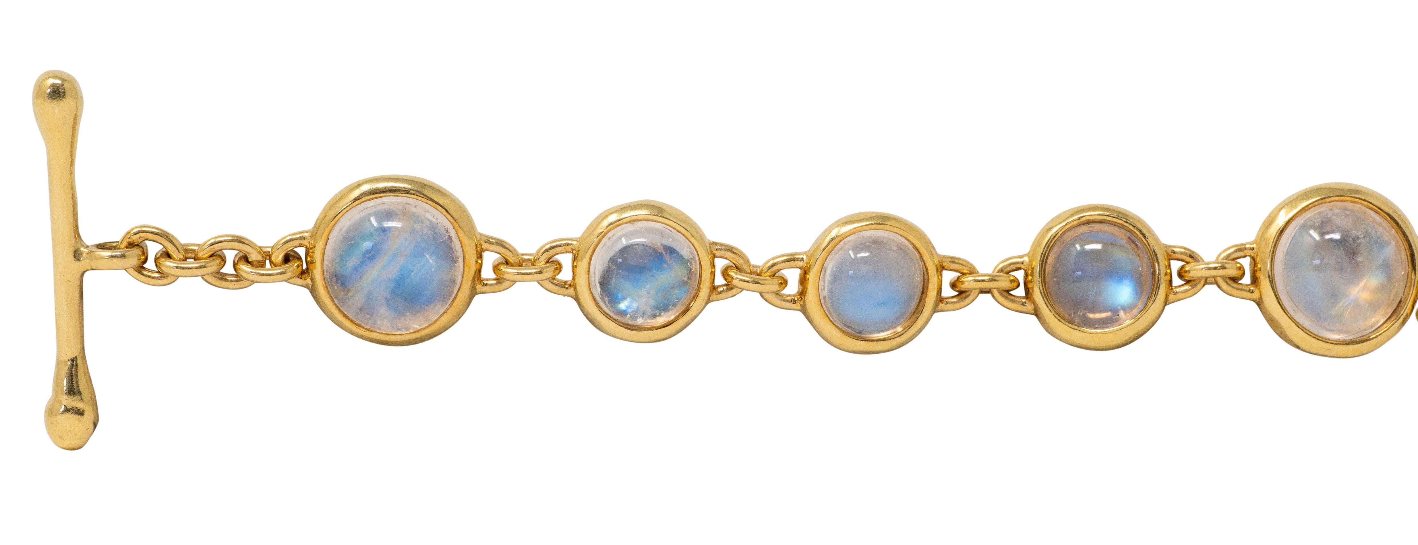Tiffany & Co. 2000's Rainbow Moonstone 18 Karat Yellow Gold Bezel Link Bracelet