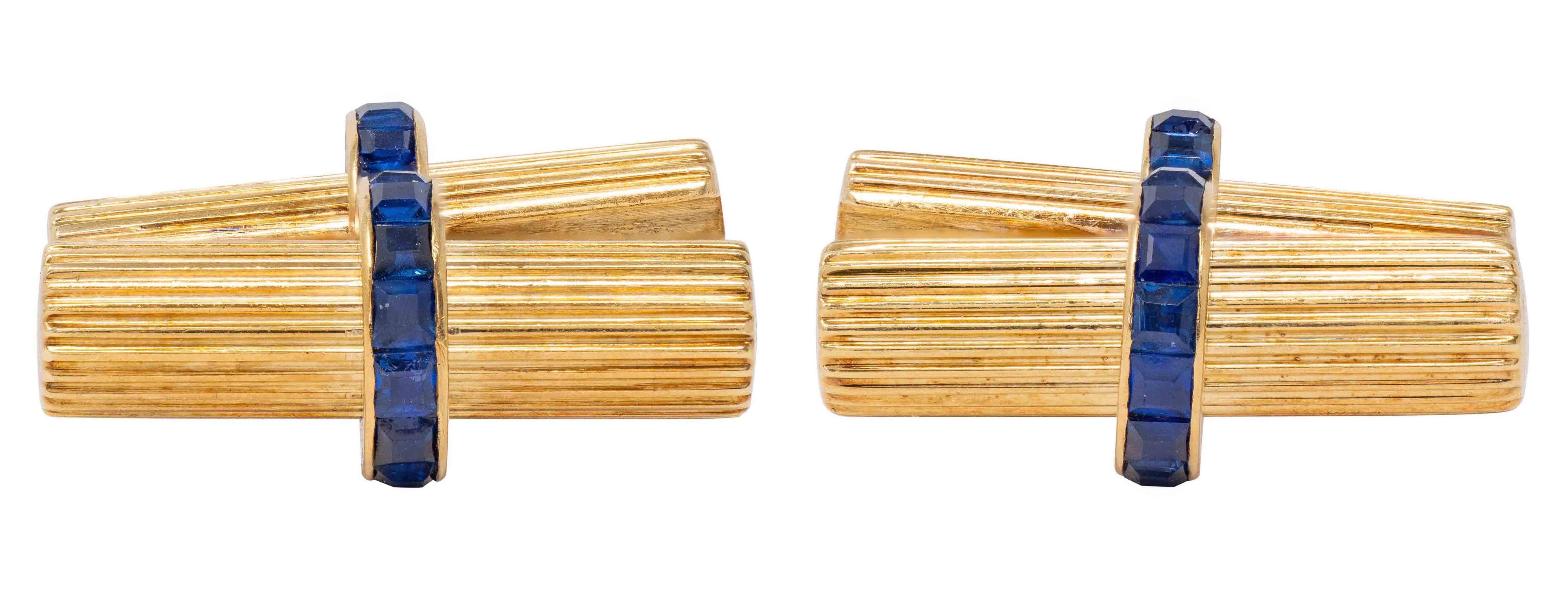 Van Cleef & Arpels French 1960's Sapphire 18K Gold Vintage Barrel Cufflinks