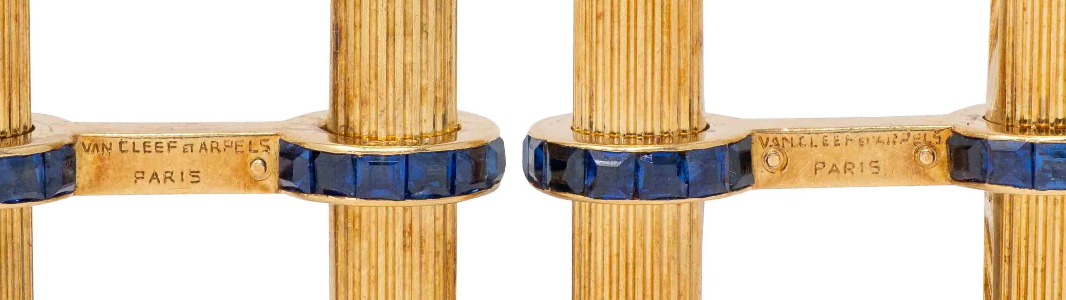 Van Cleef & Arpels French 1960's Sapphire 18K Gold Vintage Barrel Cufflinks