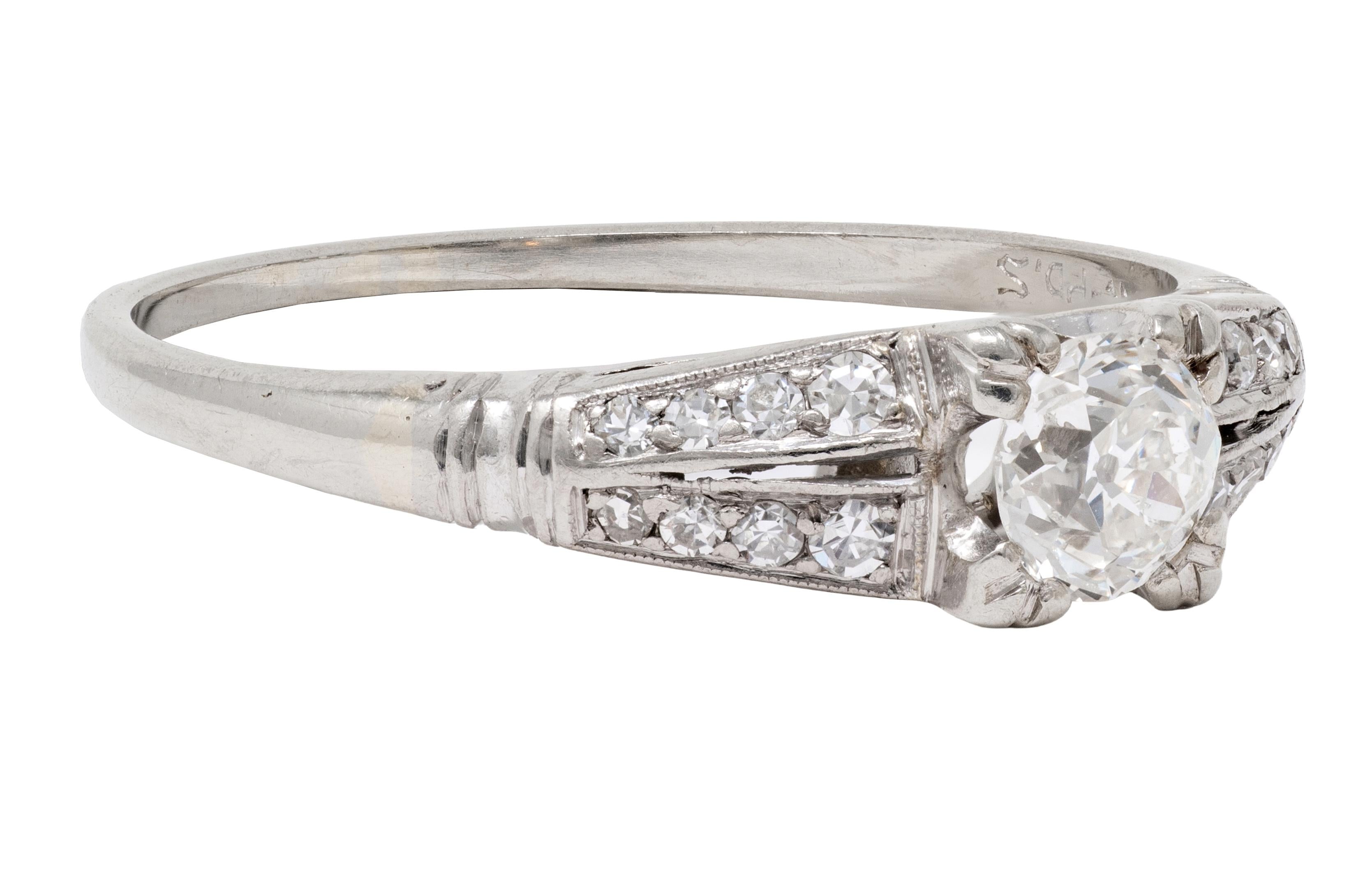 Retro Old European Cut Diamond Platinum Vintage Engagement Ring