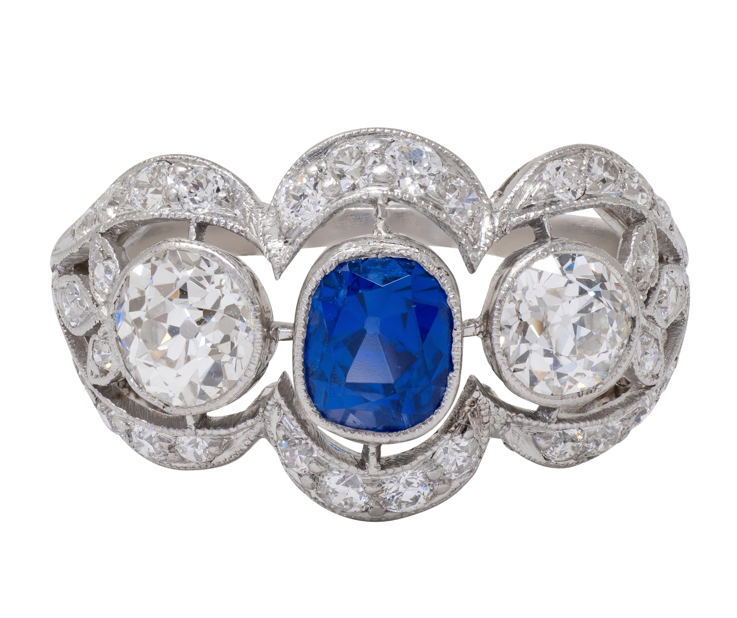 Art Deco 2.40 CTW No Heat Kashmir Sapphire Diamond Platinum Vintage Ring GIA
