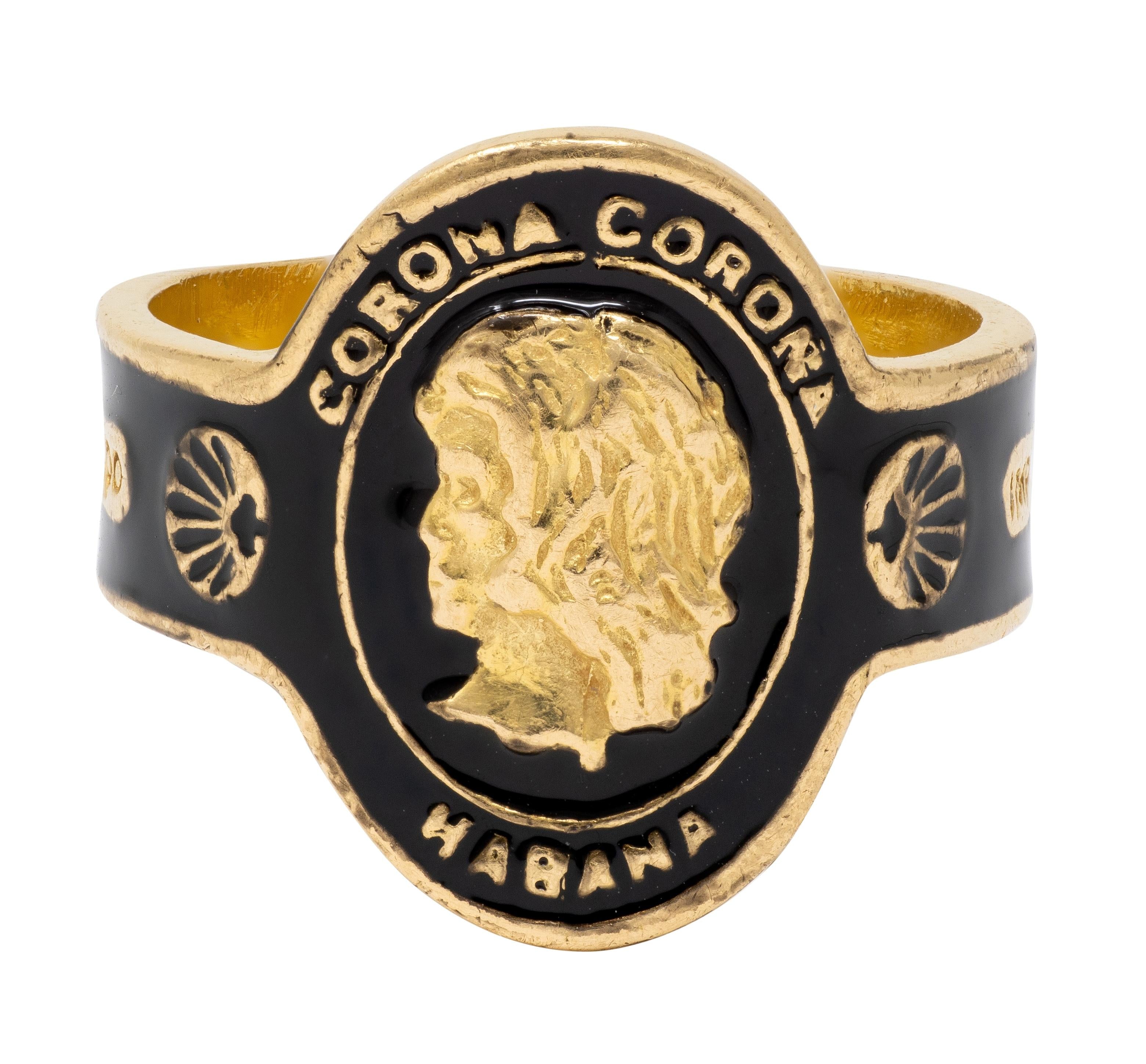Cartier 1970's Black Enamel 18 Karat Yellow Gold Vintage Unisex Cigar Band Ring