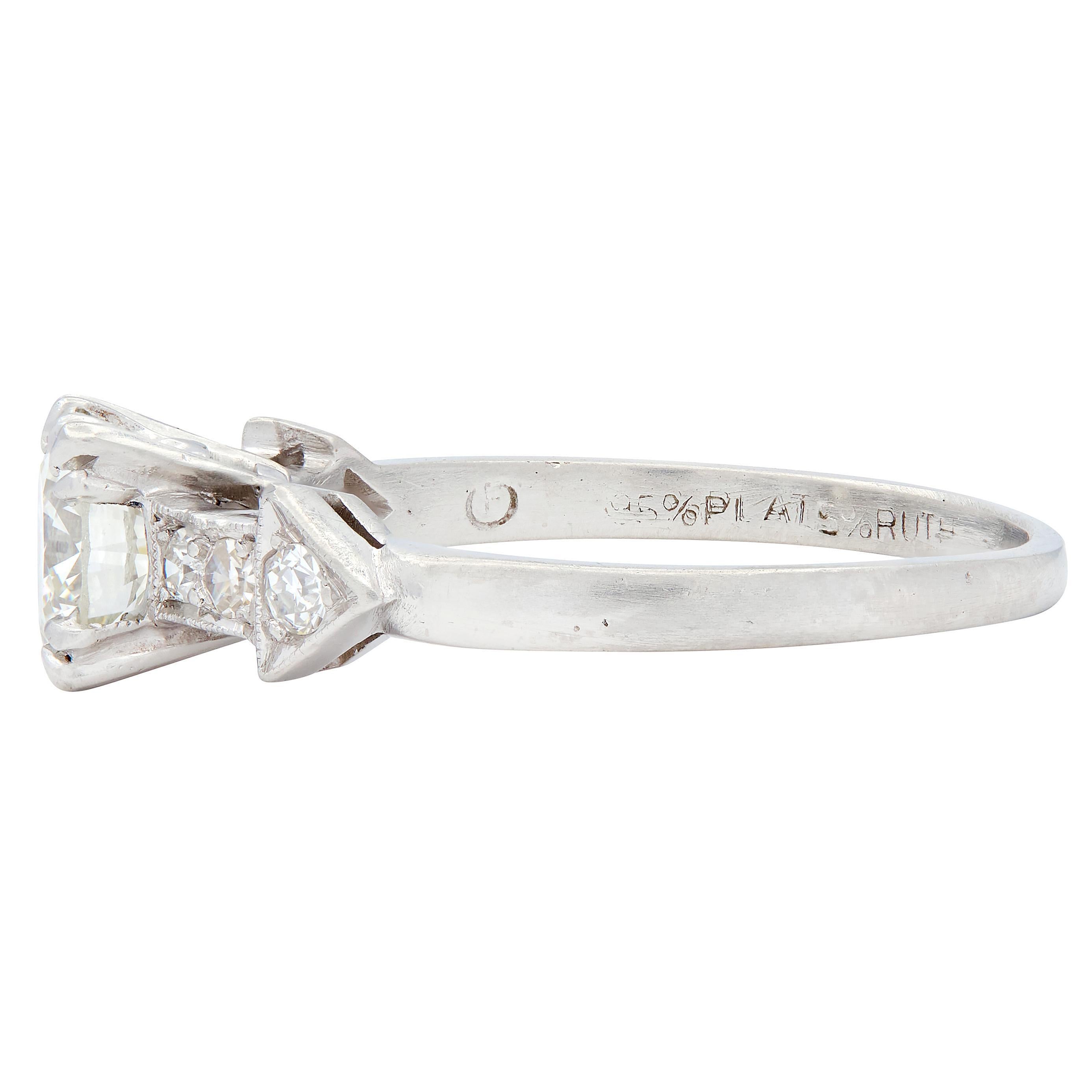 Mid-Century Old European Cut Diamond Platinum Vintage Arrow Engagement Ring