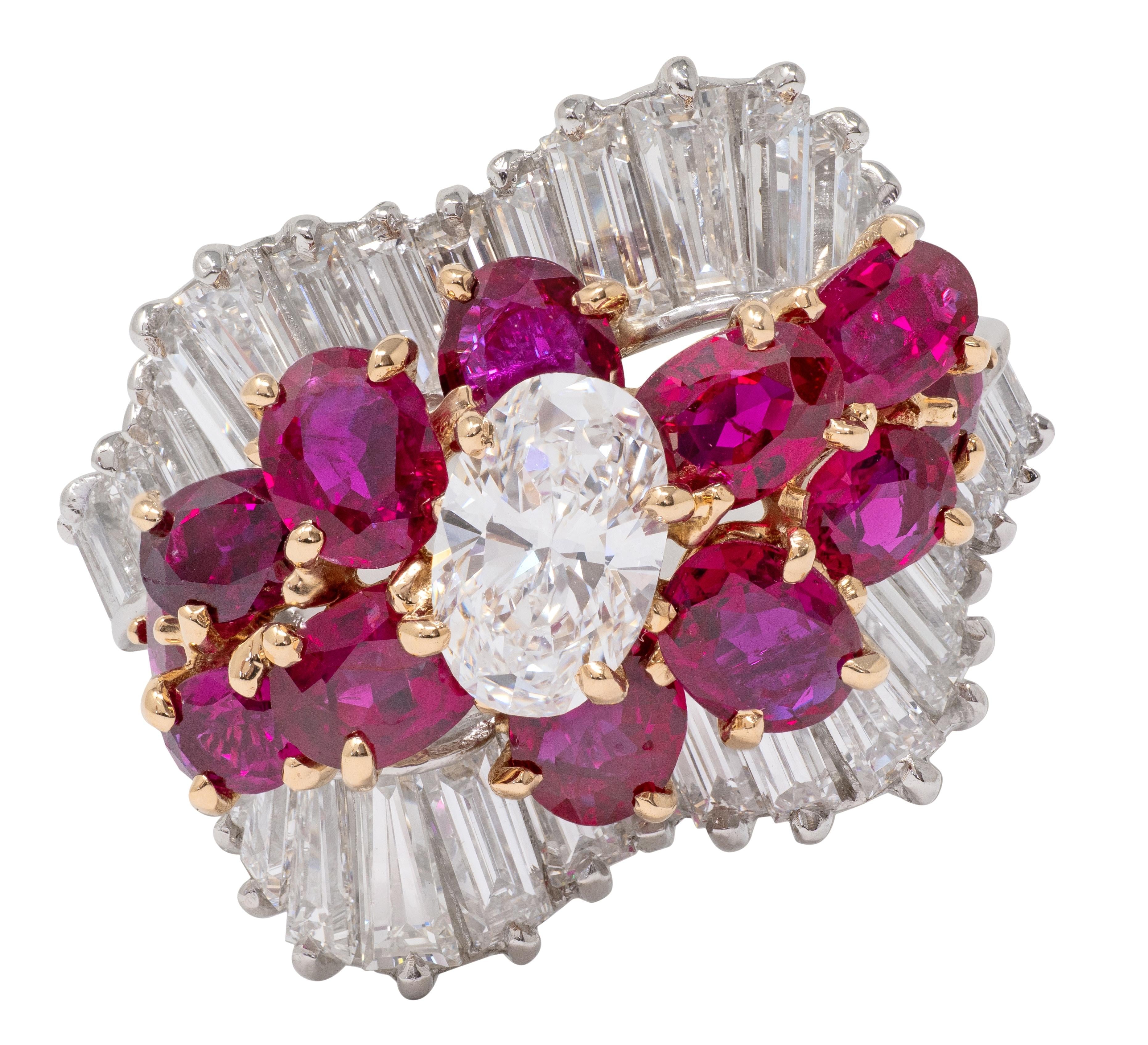 Cartier 1980's Ruby Diamond 18K Gold Platinum Vintage Ballerina Cocktail Ring