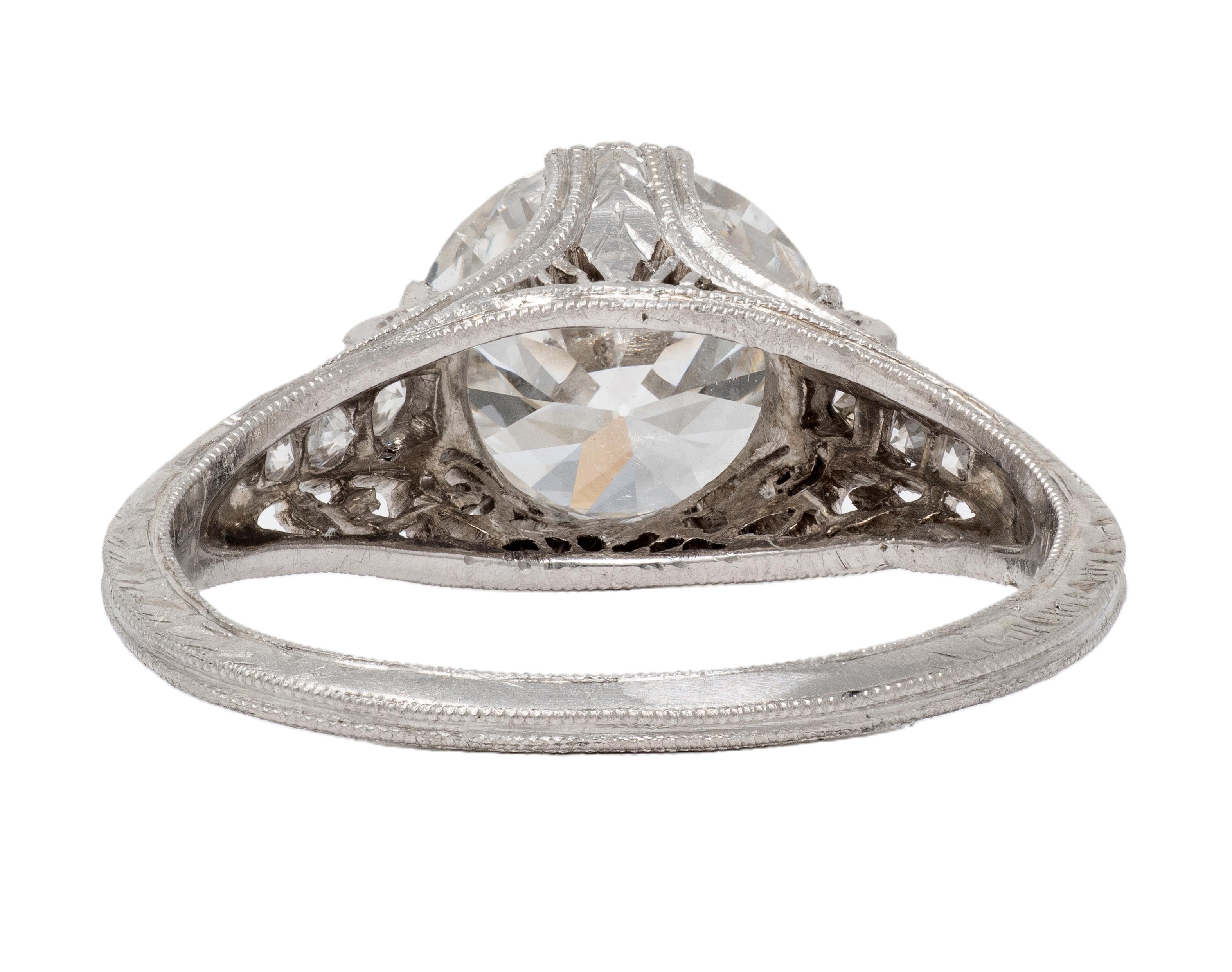 Art Deco Birks Old European Diamond Platinum Vintage Swirl Engagement Ring GIA