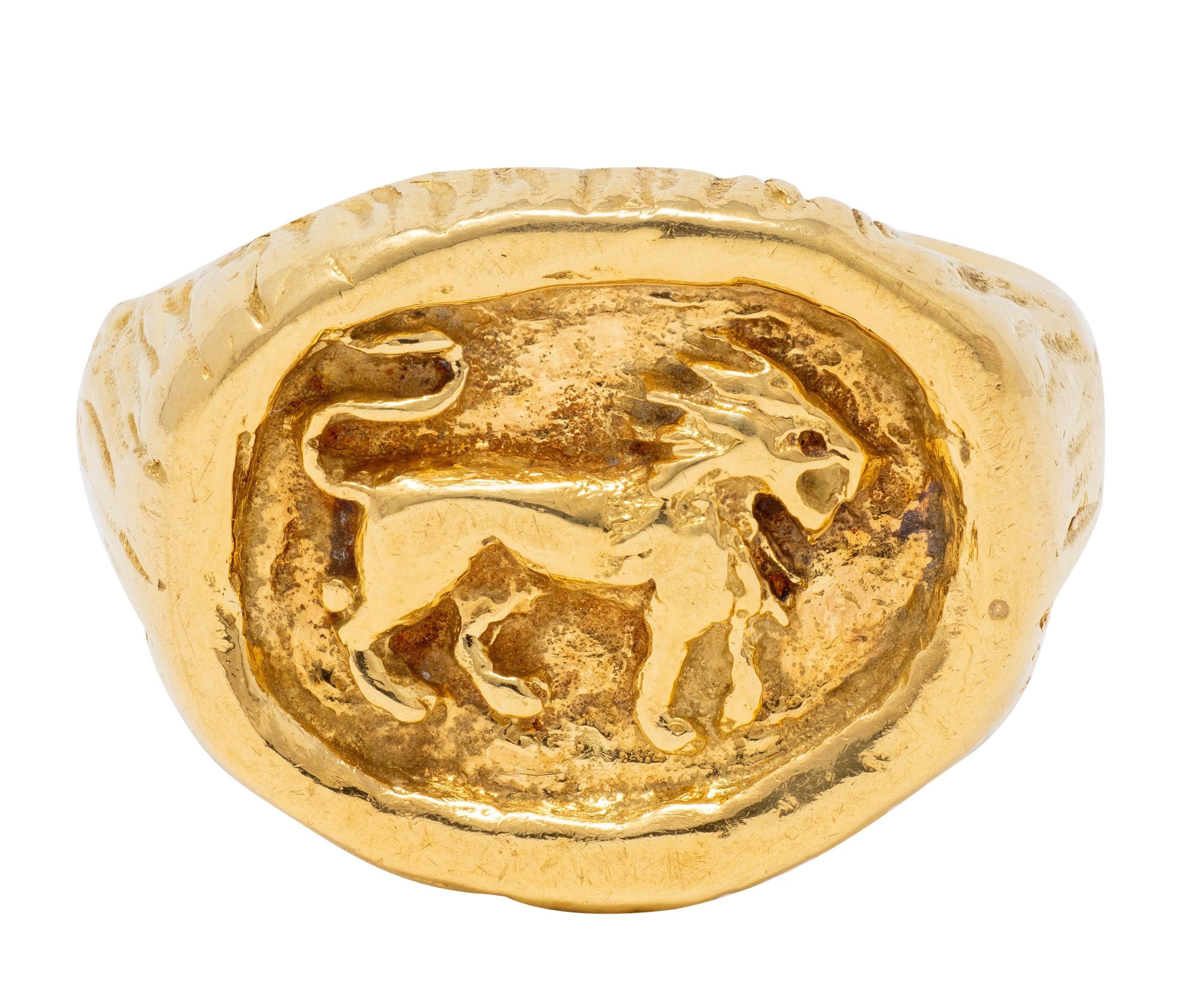 Tiffany & Co. 1960's 18 Karat Yellow Gold Vintage Lion Signet Ring