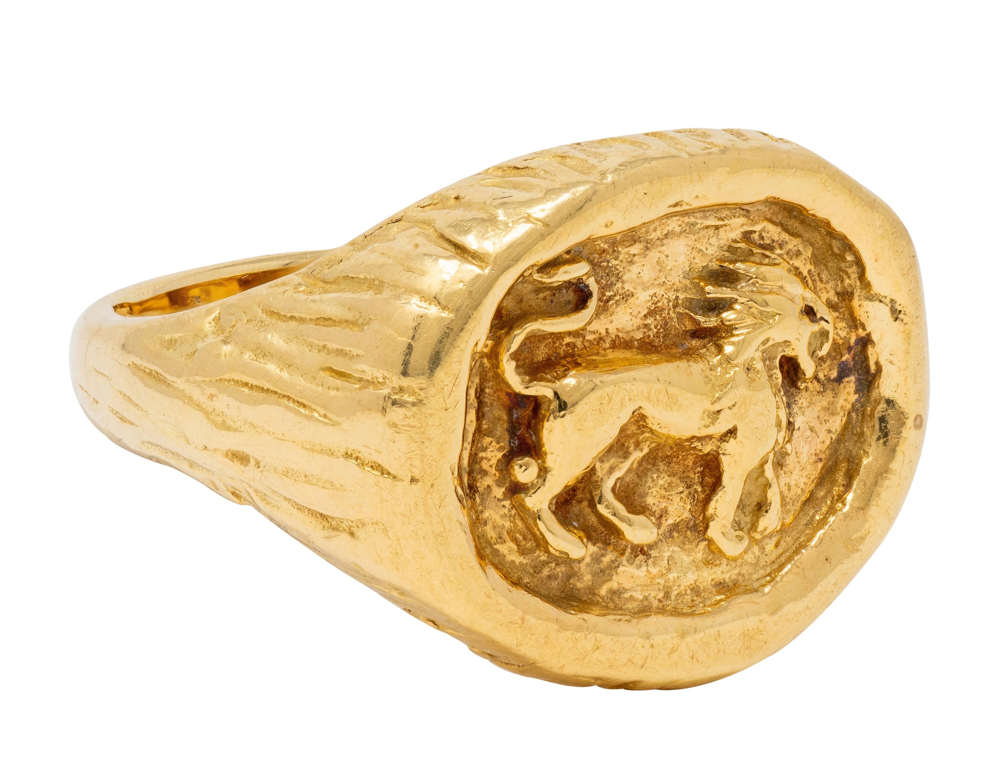 Tiffany & Co. 1960's 18 Karat Yellow Gold Vintage Lion Signet Ring