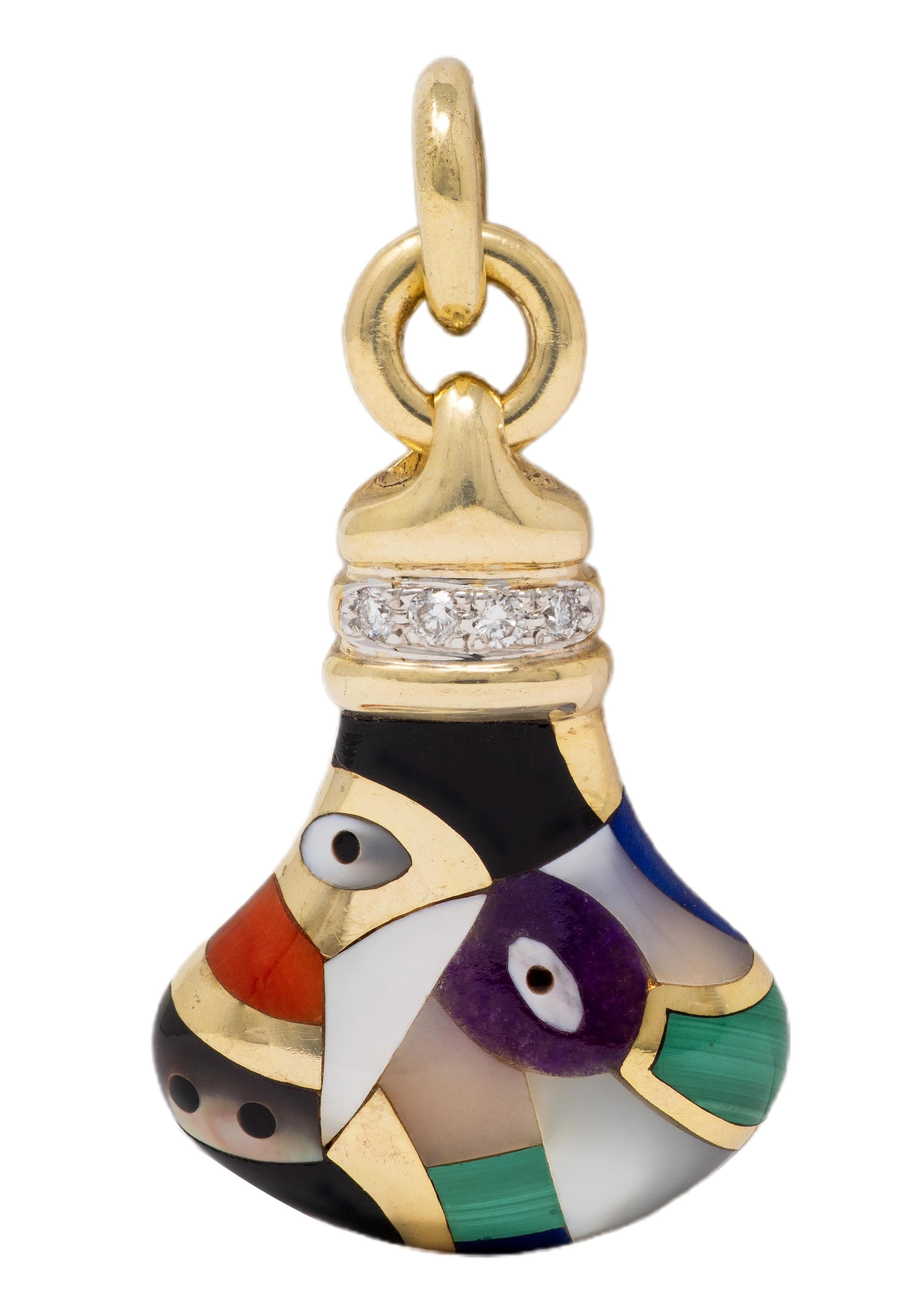 Asch Grossbardt 1980's Multi-Gem 14K Gold Vintage Abstract Bottle Charm