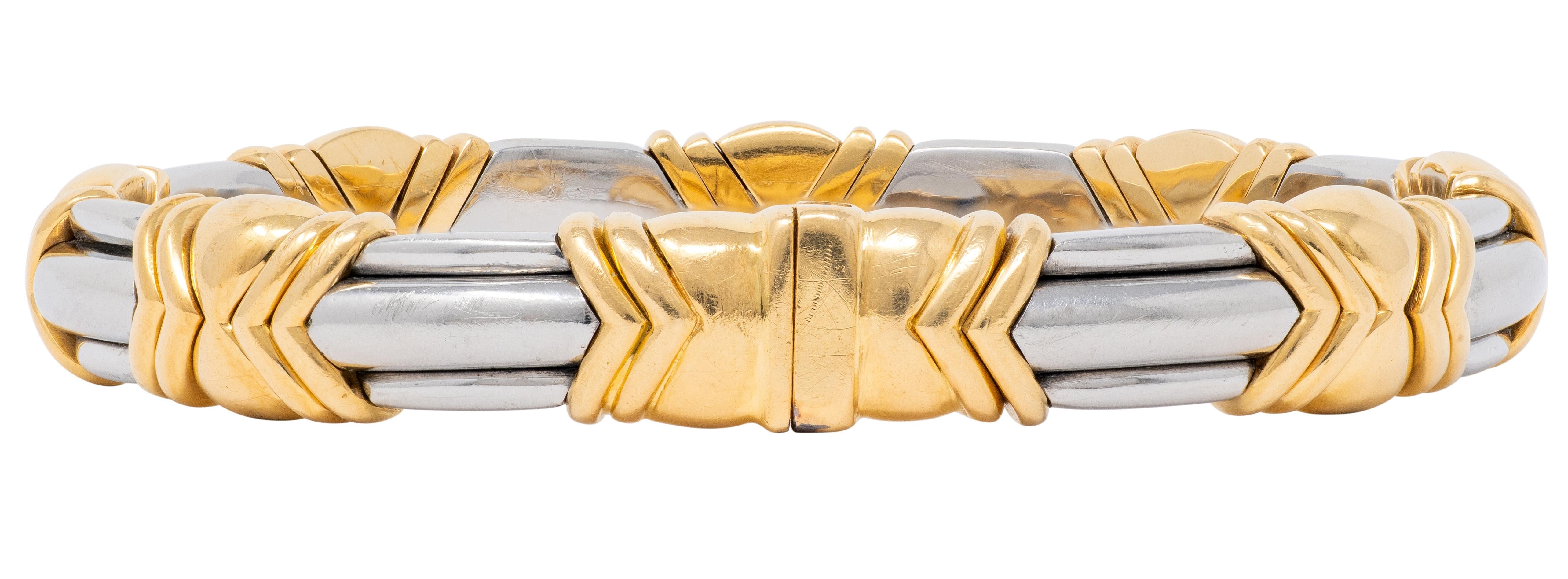 Bvlgari 1970's 18 Karat Yellow Gold Stainless Steel Vintage Alveare Bracelet