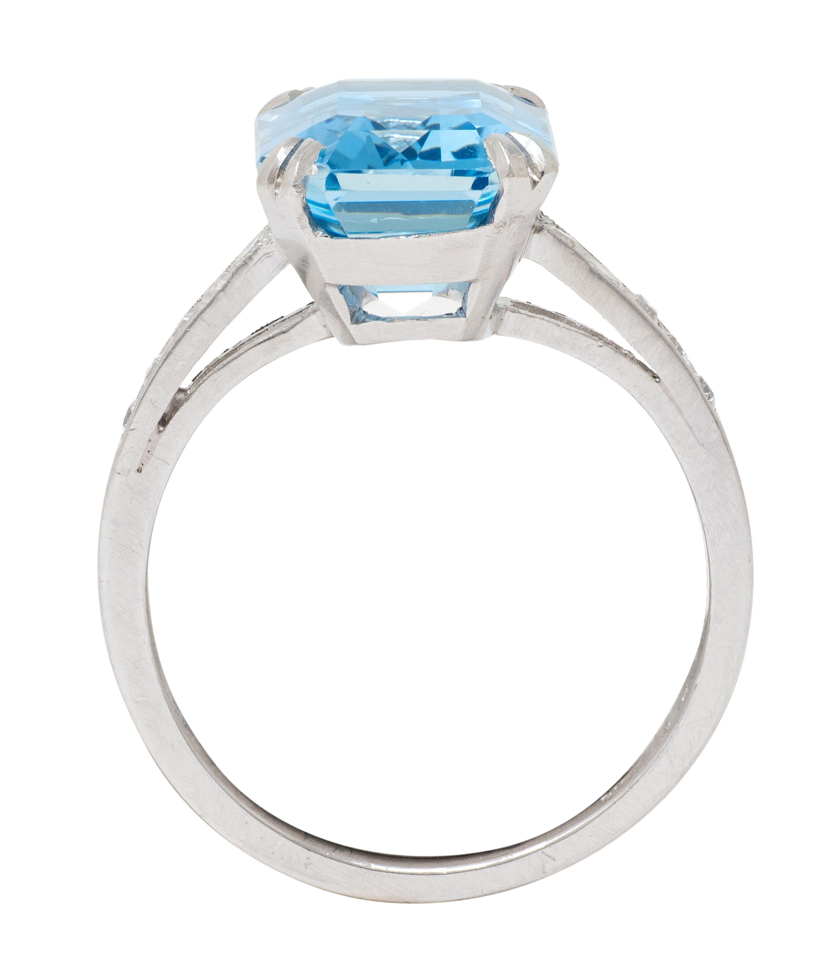 Mid-Century 4.55 CTW Aquamarine Diamond Platinum Vintage Cocktail Ring