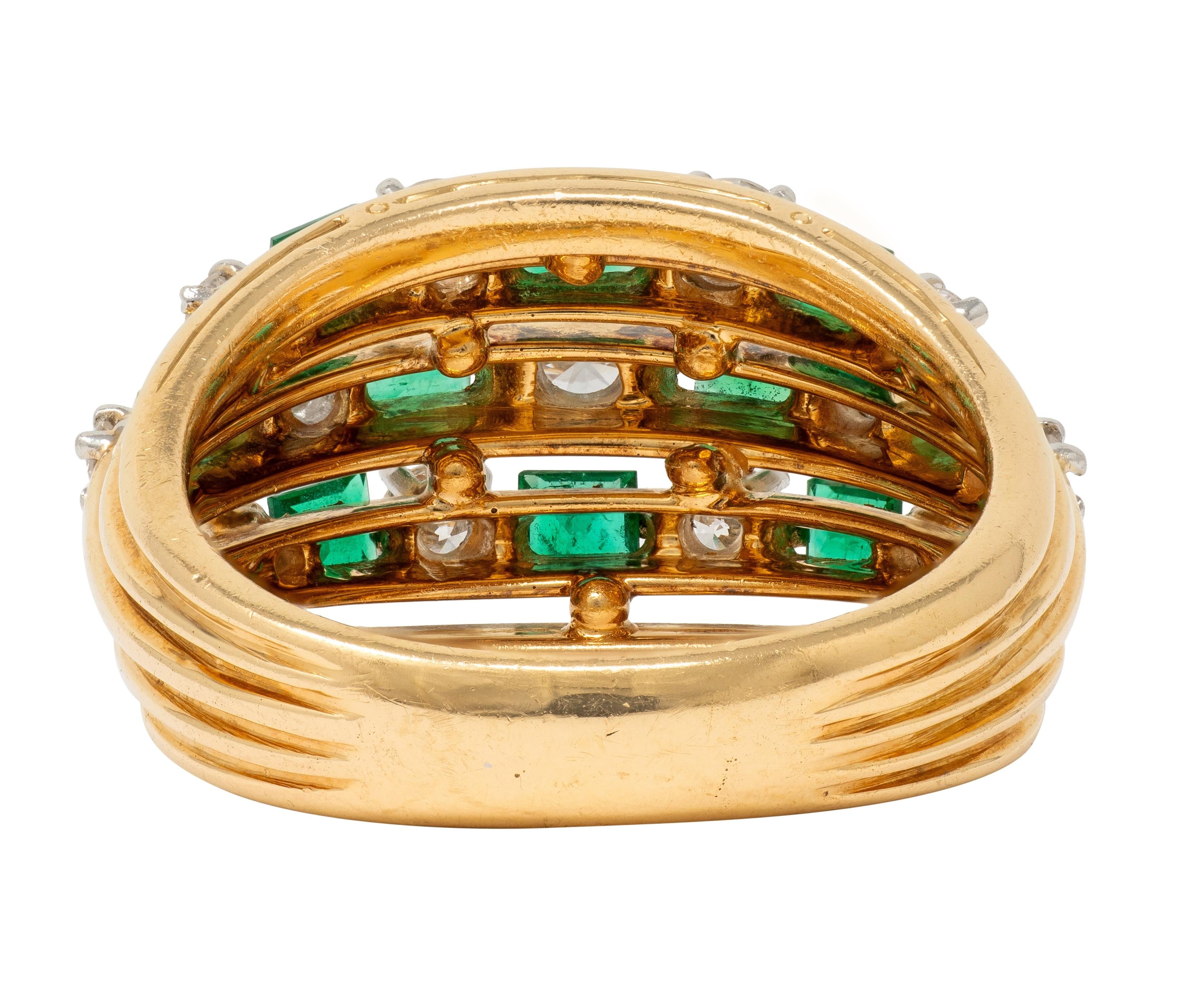 Oscar Heyman 1980 1.80 CTW Emerald Diamond 18K Gold Platinum Vintage Ring