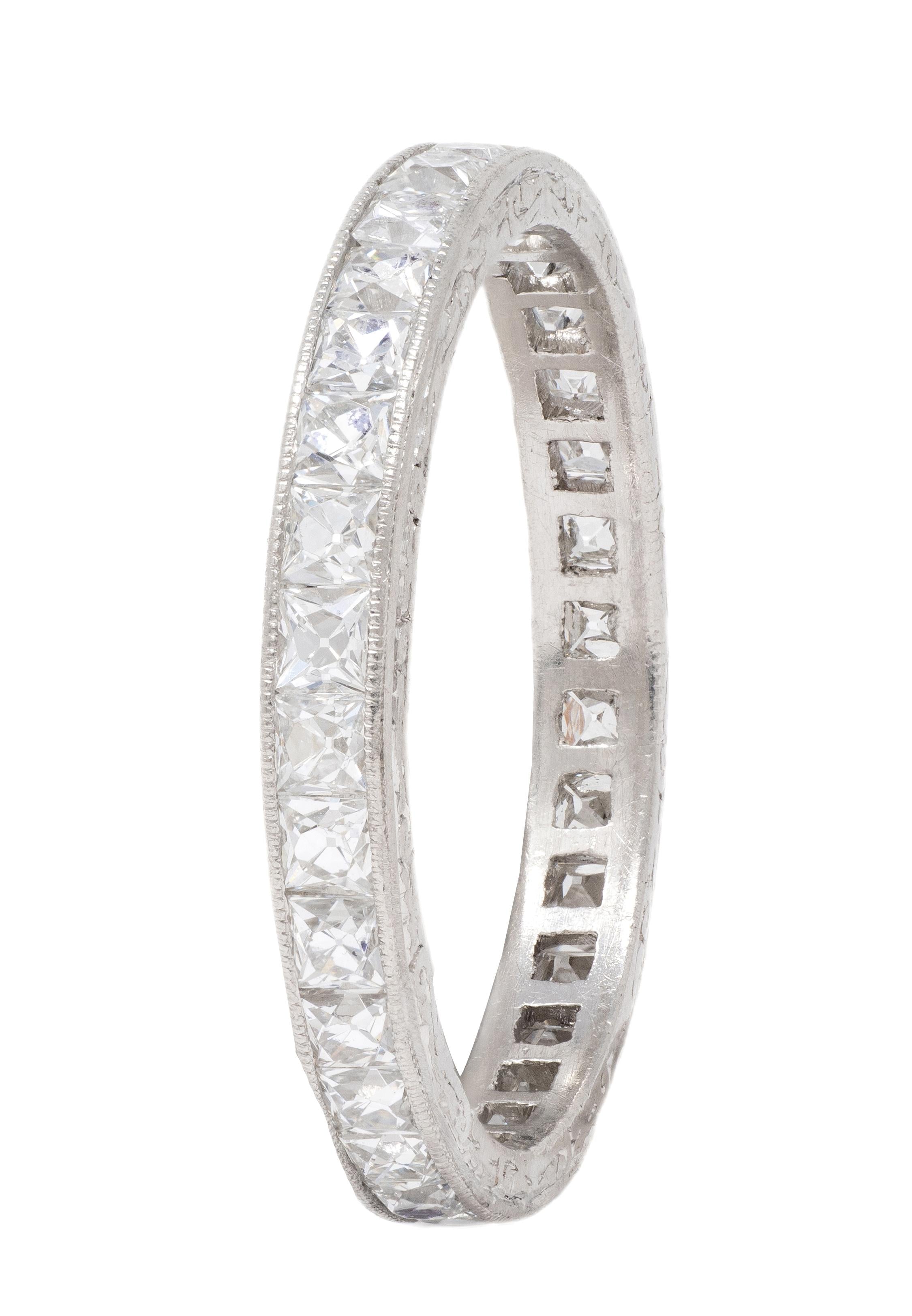 Art Deco 1.60 CTW French Cut Diamond Platinum Vintage Eternity Wedding Band Ring