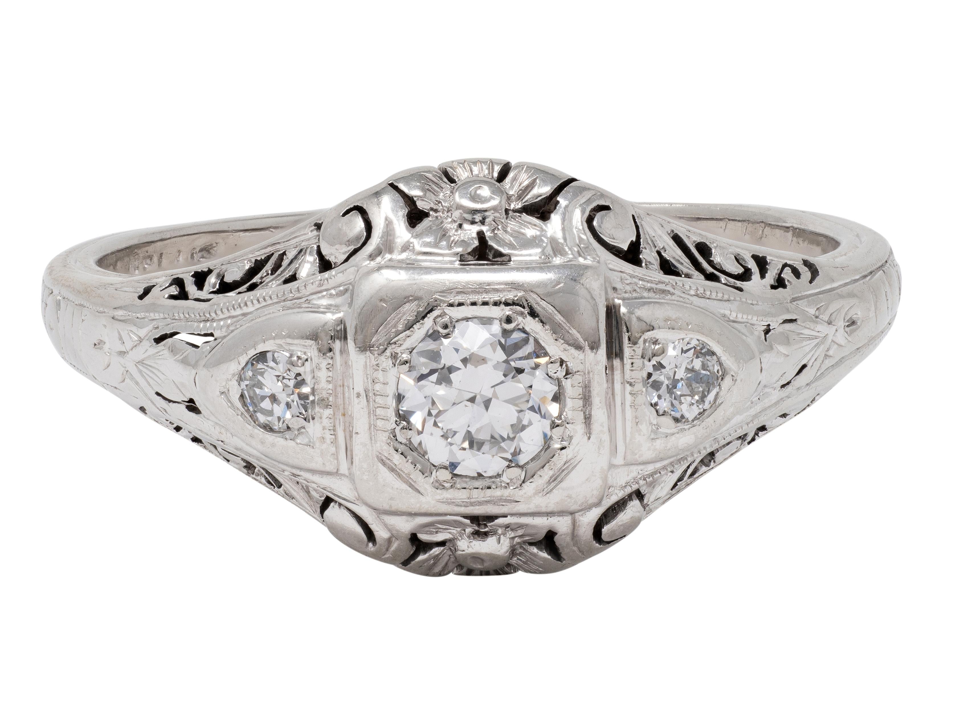Belais Art Deco European Diamond 18K Gold Antique Orange Blossom Engagement Ring