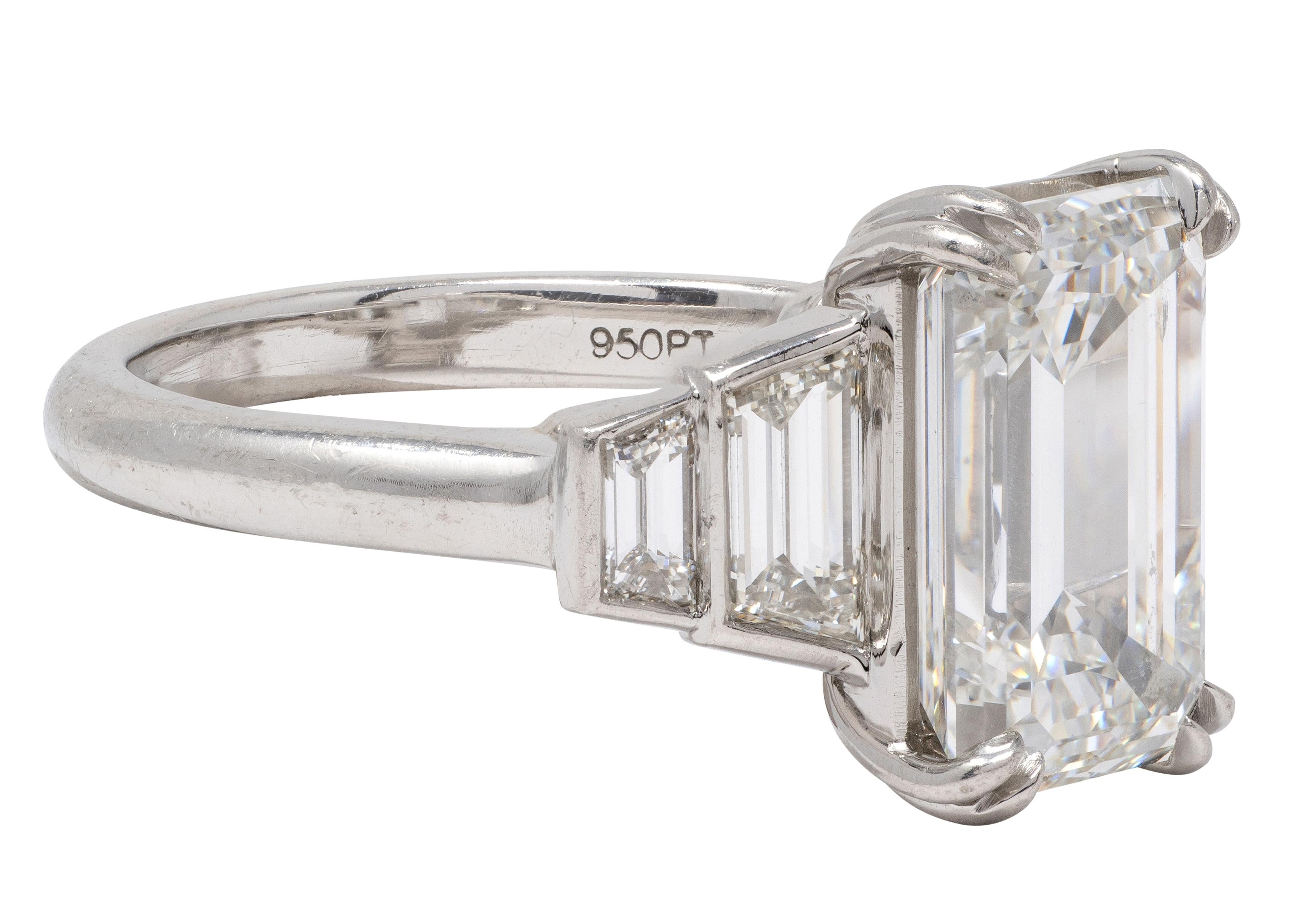 3.95 CTW Emerald Cut Diamond Platinum Contemporary Engagement Ring