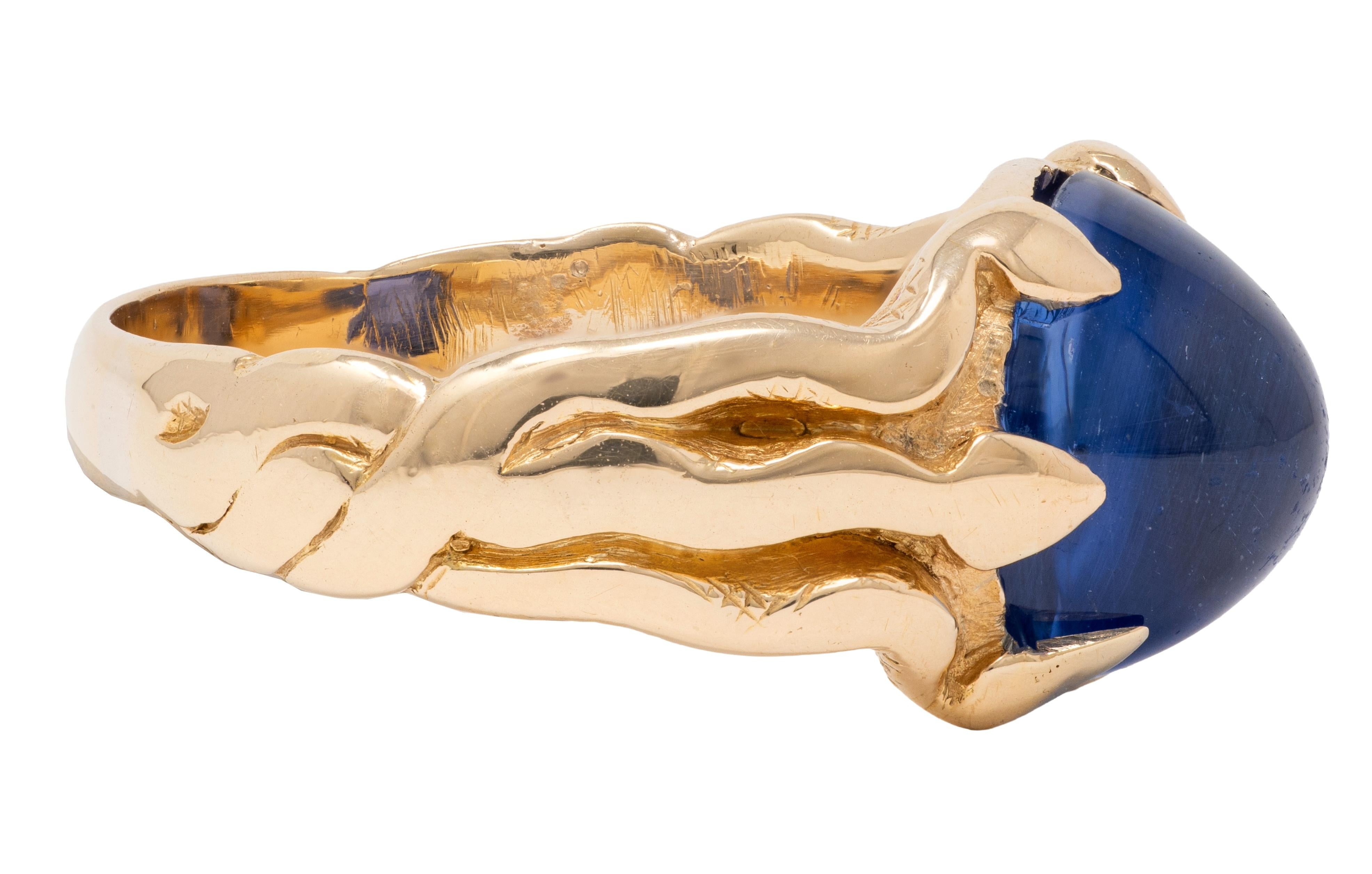 J.E. Caldwell Art Nouveau No Heat Ceylon Sapphire 14K Gold Antique Unisex Ring