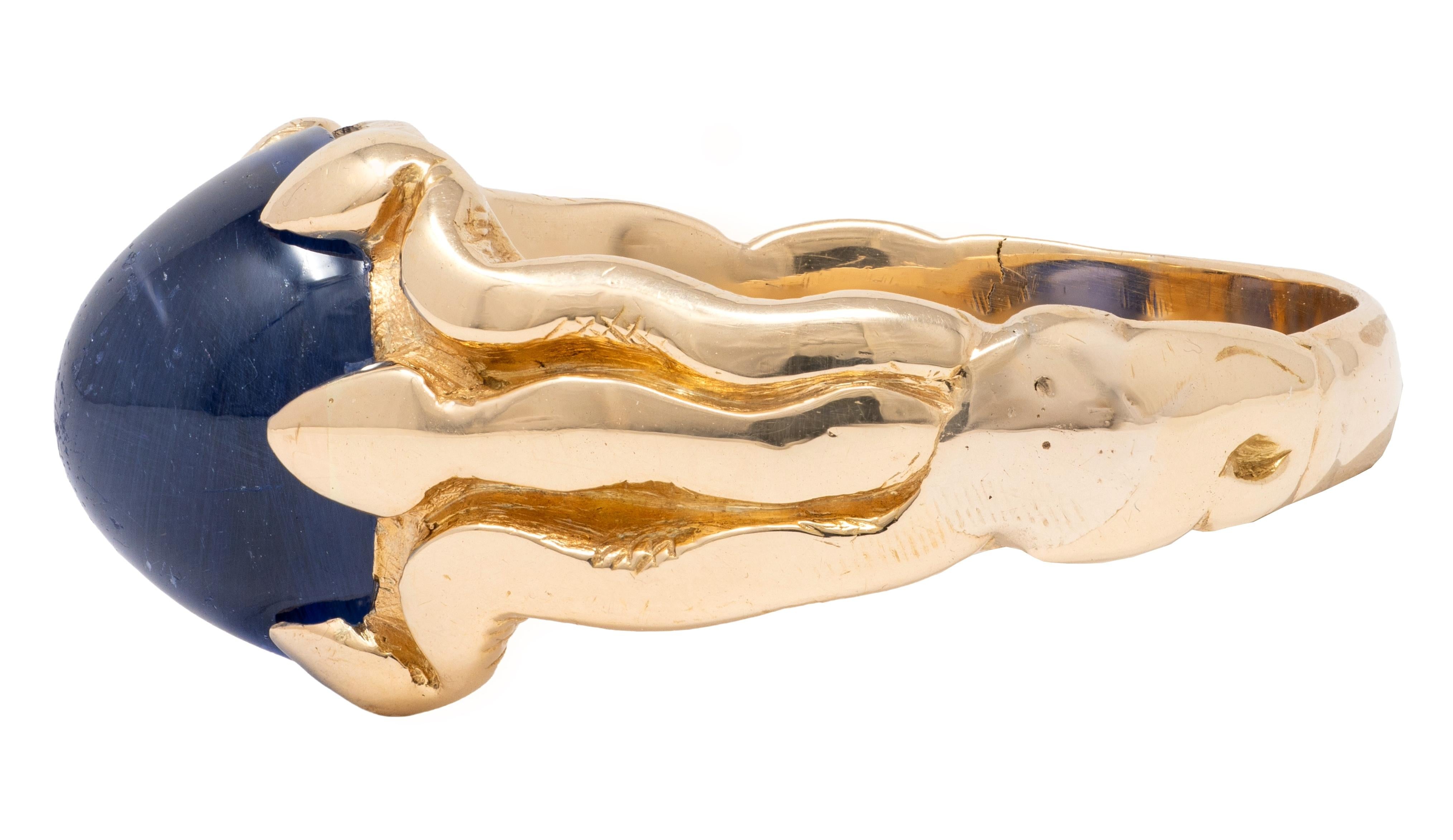 J.E. Caldwell Art Nouveau No Heat Ceylon Sapphire 14K Gold Antique Unisex Ring