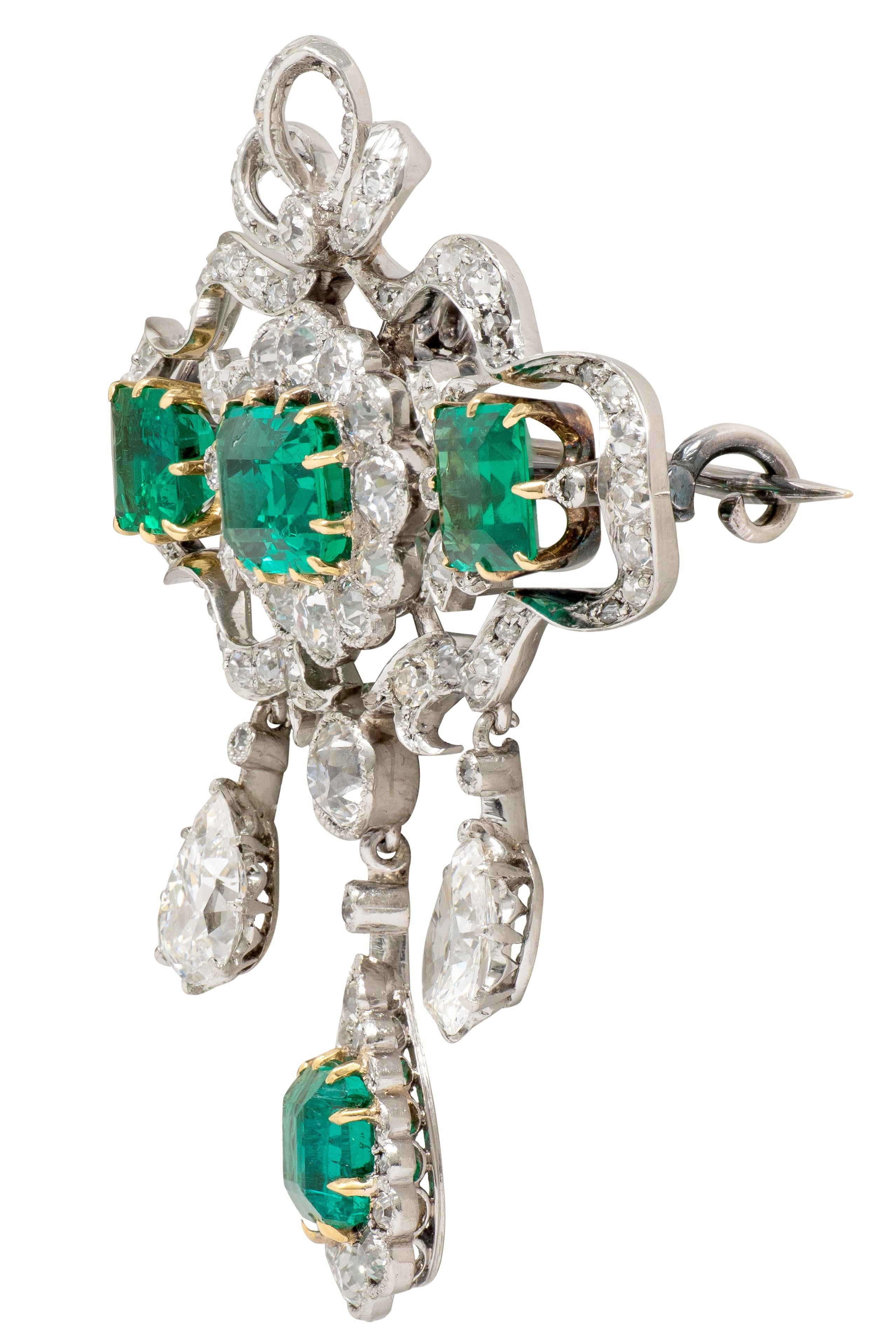Carrington & Co. 1910 Emerald Diamond 18K Gold Platinum Antique Bow Parure Set