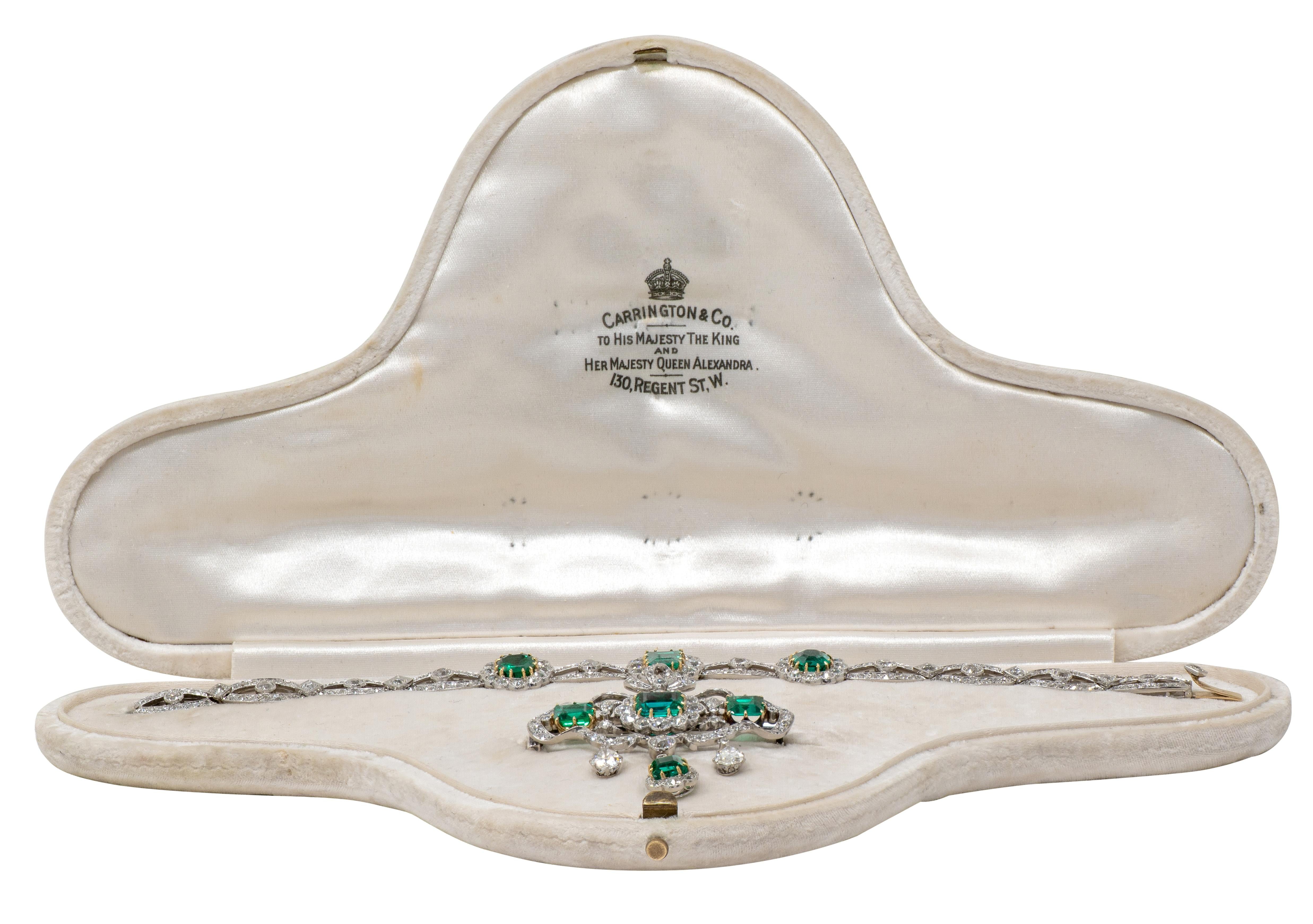 Carrington & Co. 1910 Emerald Diamond 18K Gold Platinum Antique Bow Parure Set