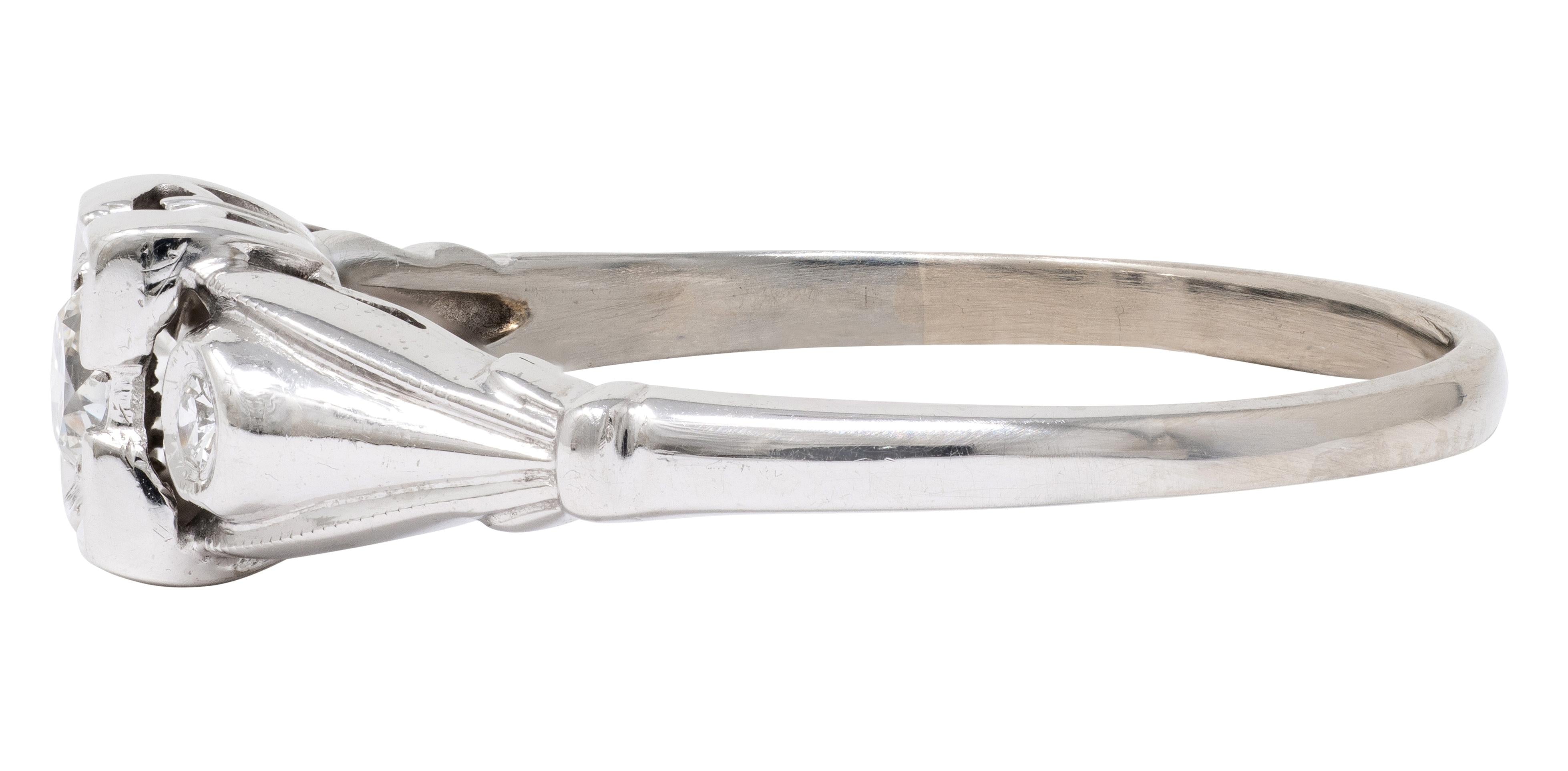 Art Deco Old European Cut Diamond 18 Karat White Gold Vintage Engagement Ring