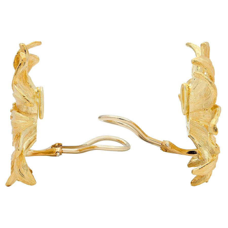 Asprey 1990's 18 Karat Yellow Gold Vintage Flower Ear-Clip Earrings