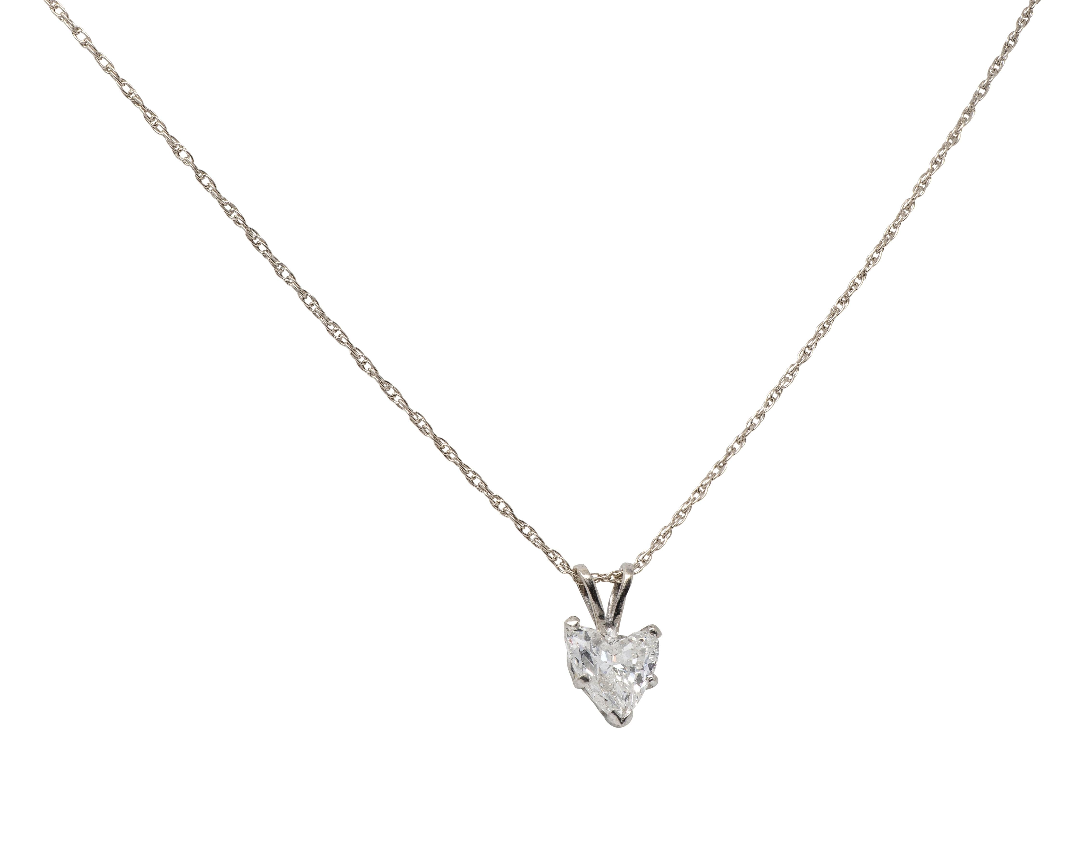 Mid-Century 1.14 CTW Heart Cut Diamond 14K Gold Vintage Pendant Necklace GIA