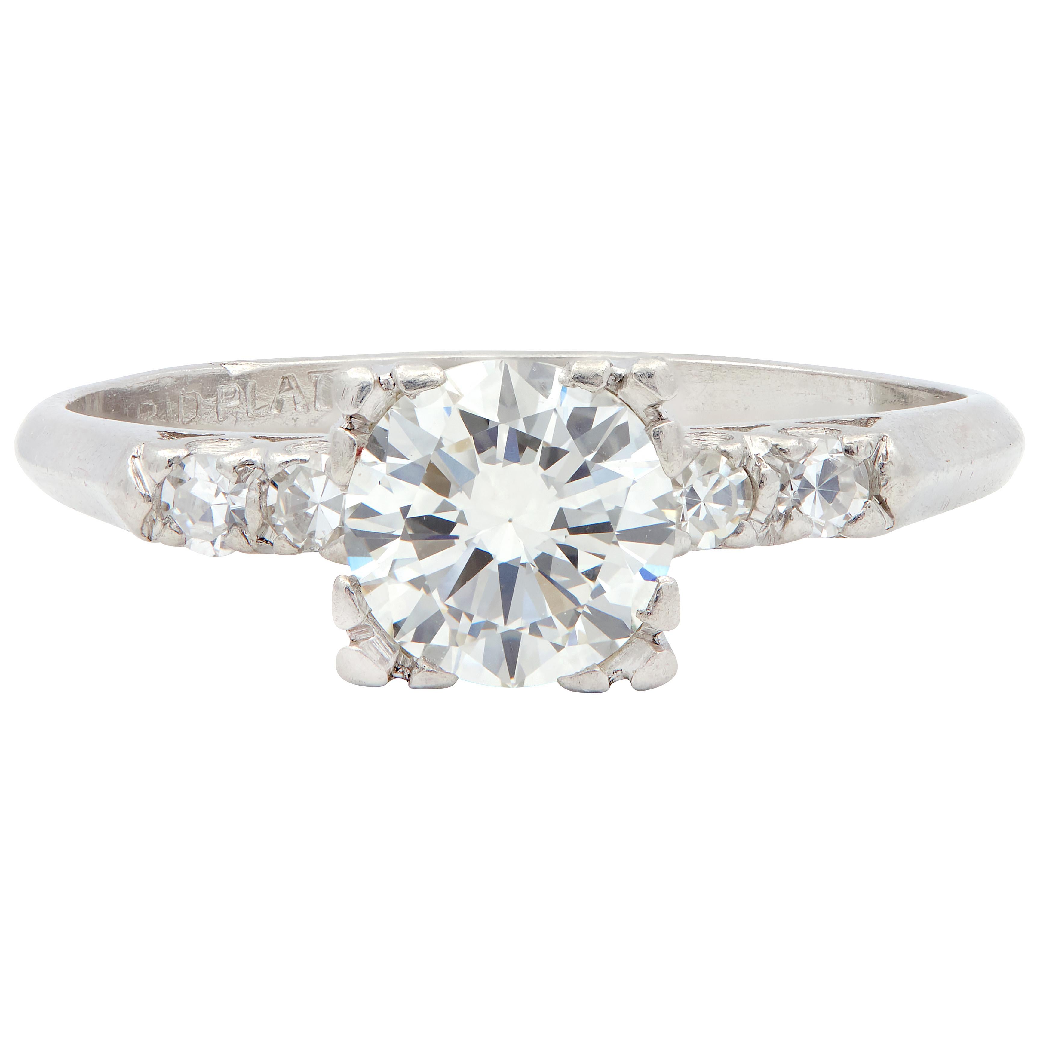 Art Deco 0.96 CTW Diamond Platinum Vintage Five Stone Engagement Ring
