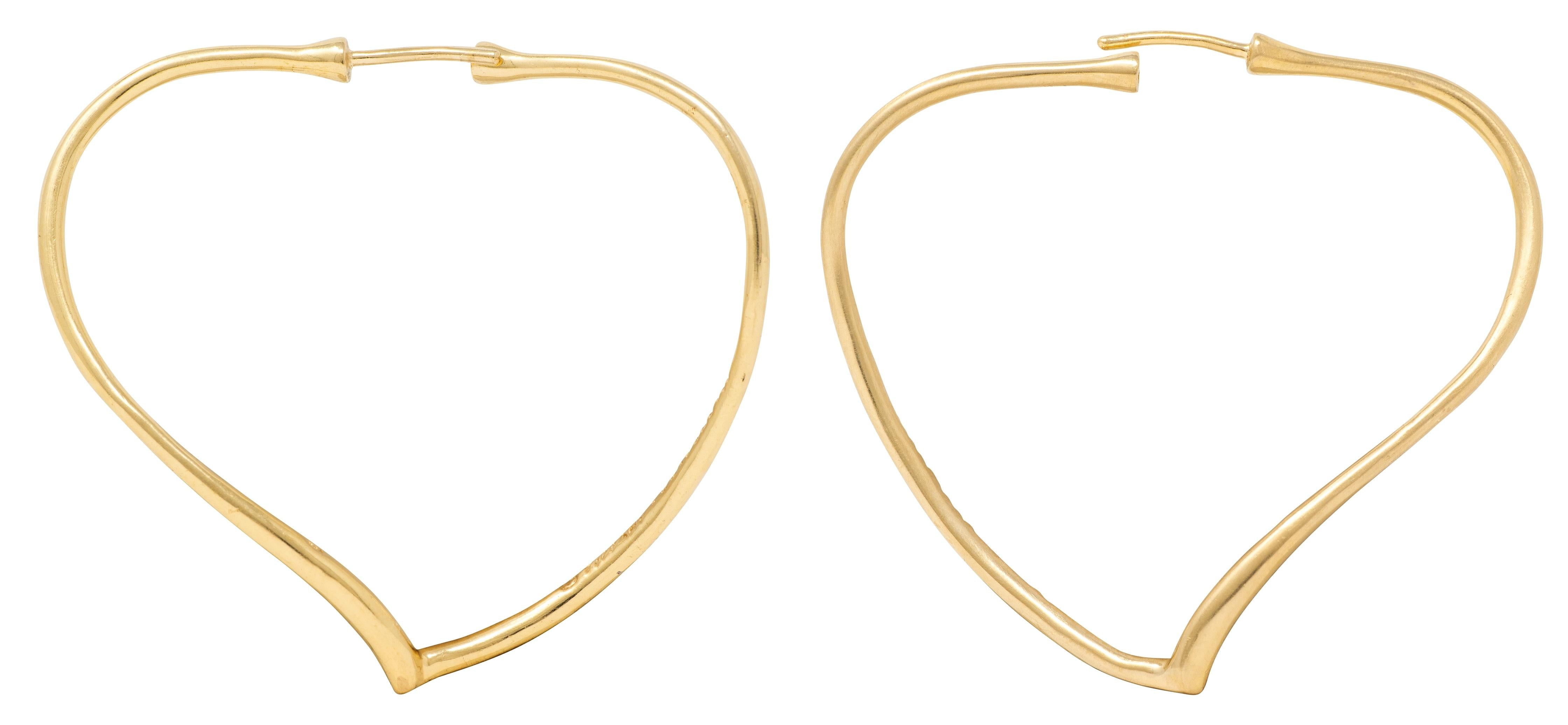 Tiffany & Co. Elsa Peretti 1970's 18 K Yellow Gold Vintage Heart Hoop Earrings