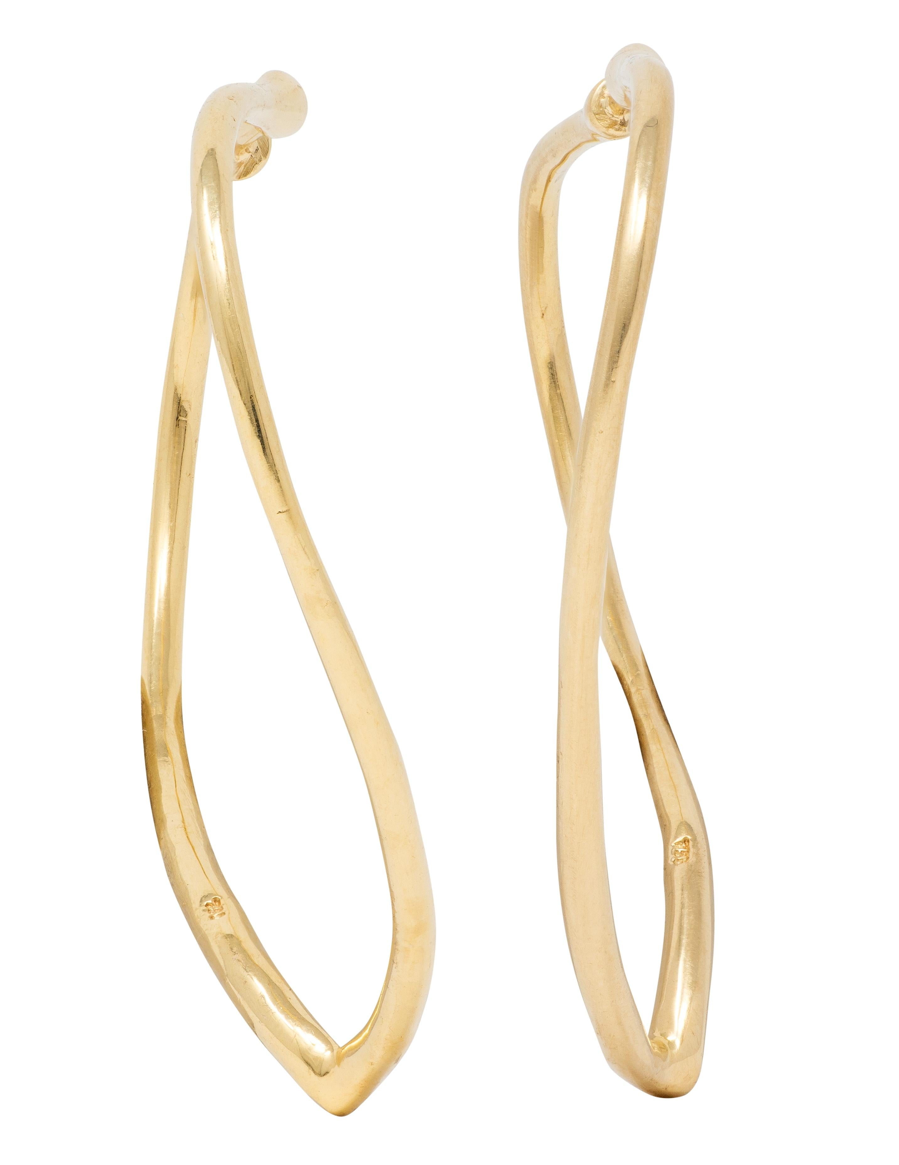Tiffany & Co. Elsa Peretti 1970's 18 K Yellow Gold Vintage Heart Hoop Earrings