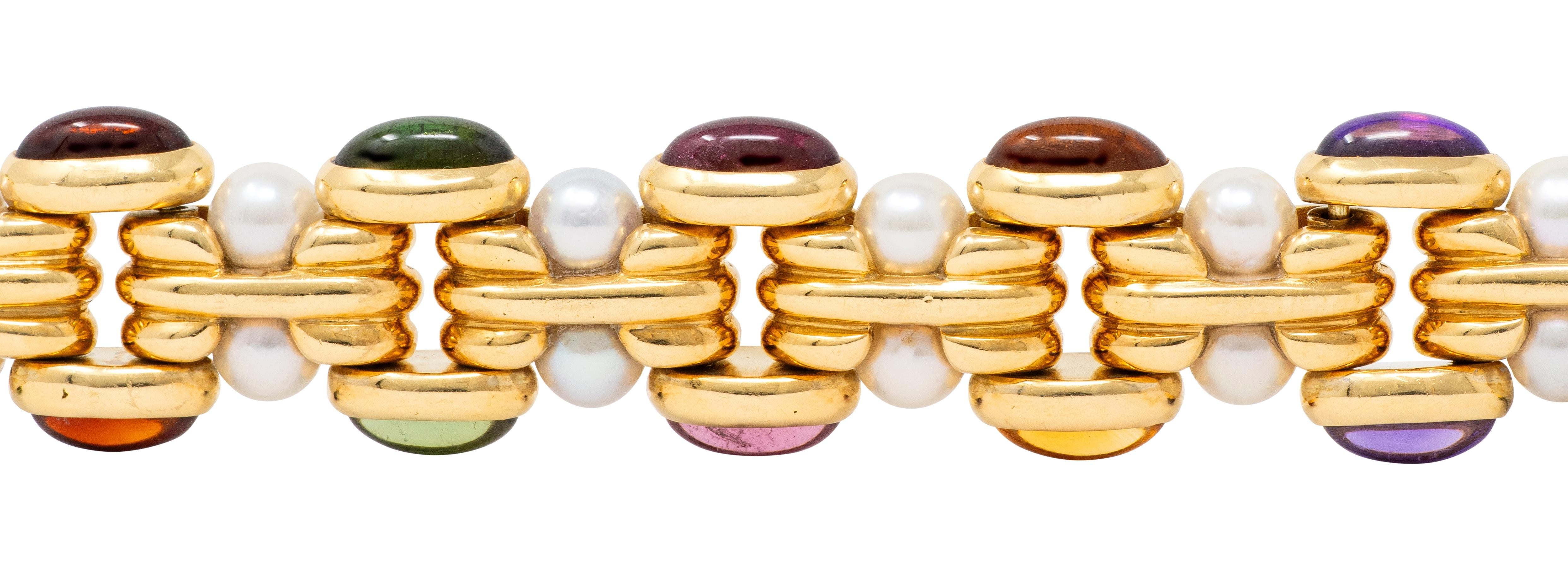 Bulgari 1980's Multi-Gem Citrine Pearl 18K Yellow Gold Vintage Link Bracelet