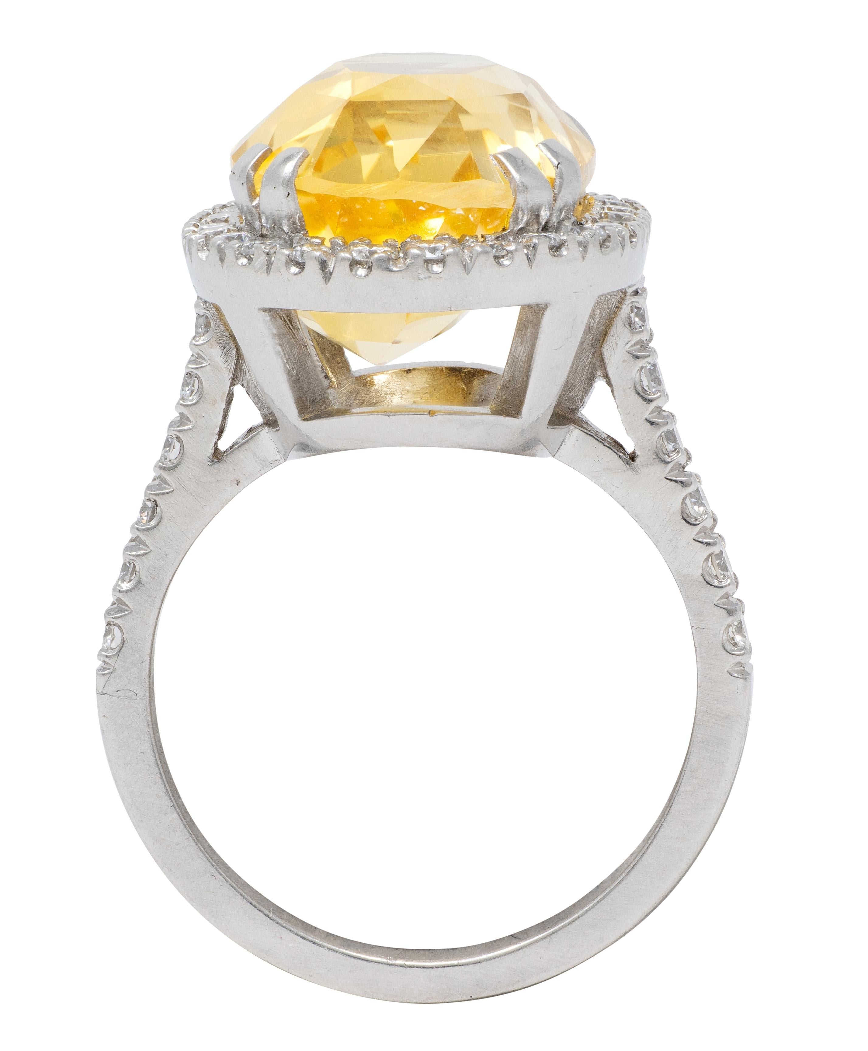 Contemporary No Heat Yellow Ceylon Sapphire Diamond Platinum Halo Ring GIA