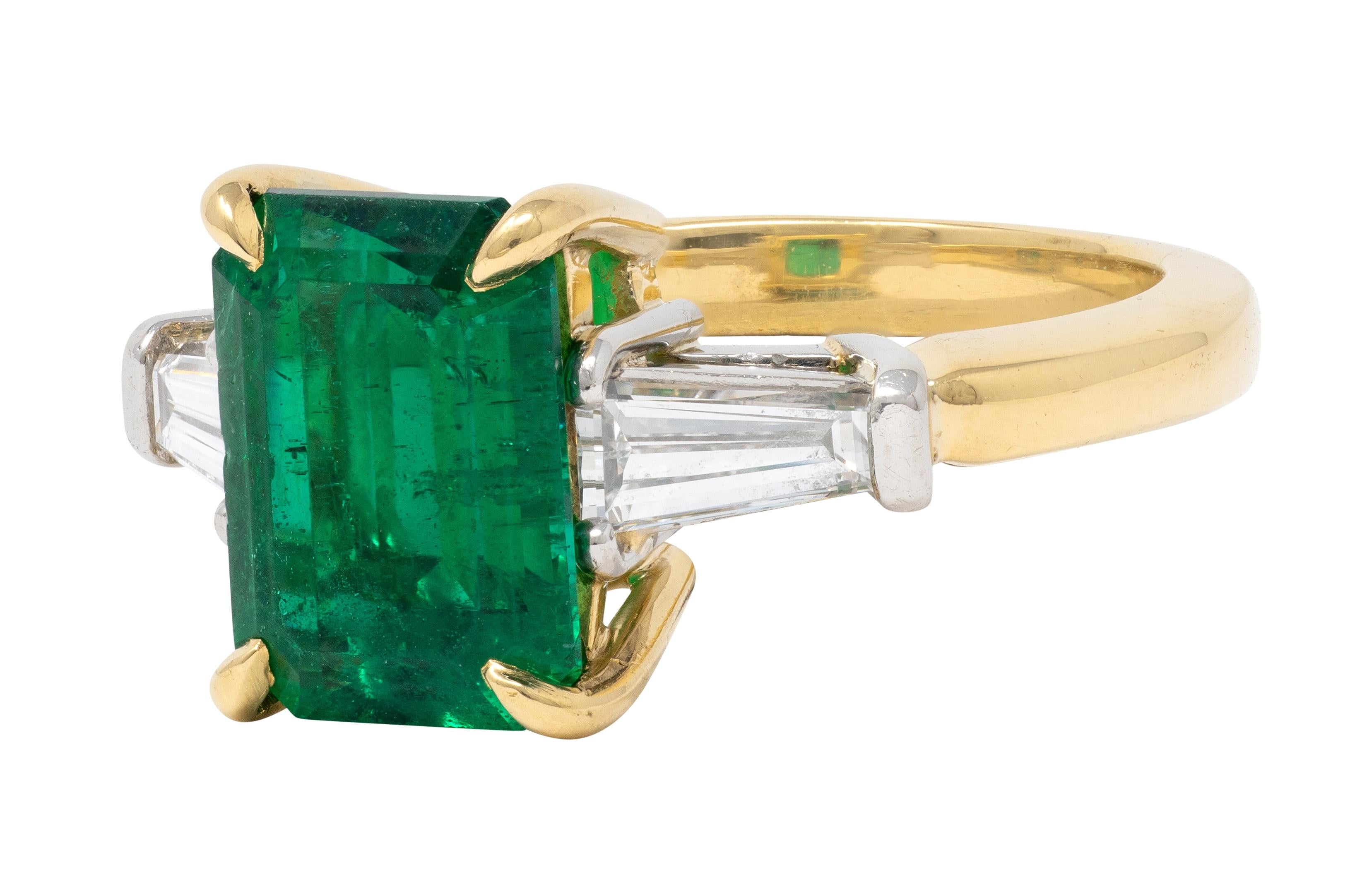 Deboulle 2000's Emerald Diamond 18K Gold Platinum Contemporary Ring GIA